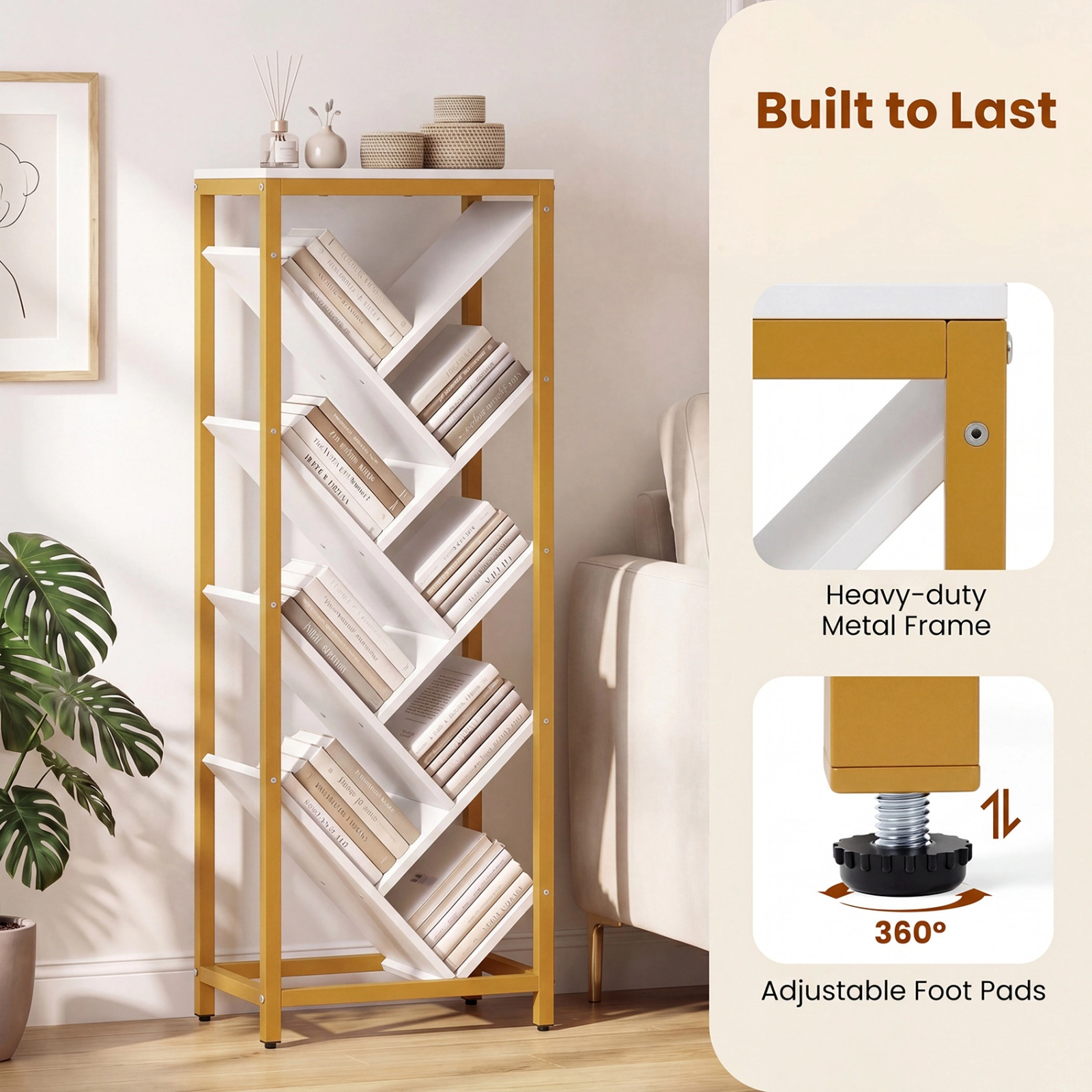 SUGIFT 9-Tier Freestanding Tree Bookcase for Hardcover Books 42-in Tall 132-lb Total Capacity 22-lb Shelf Capacity White