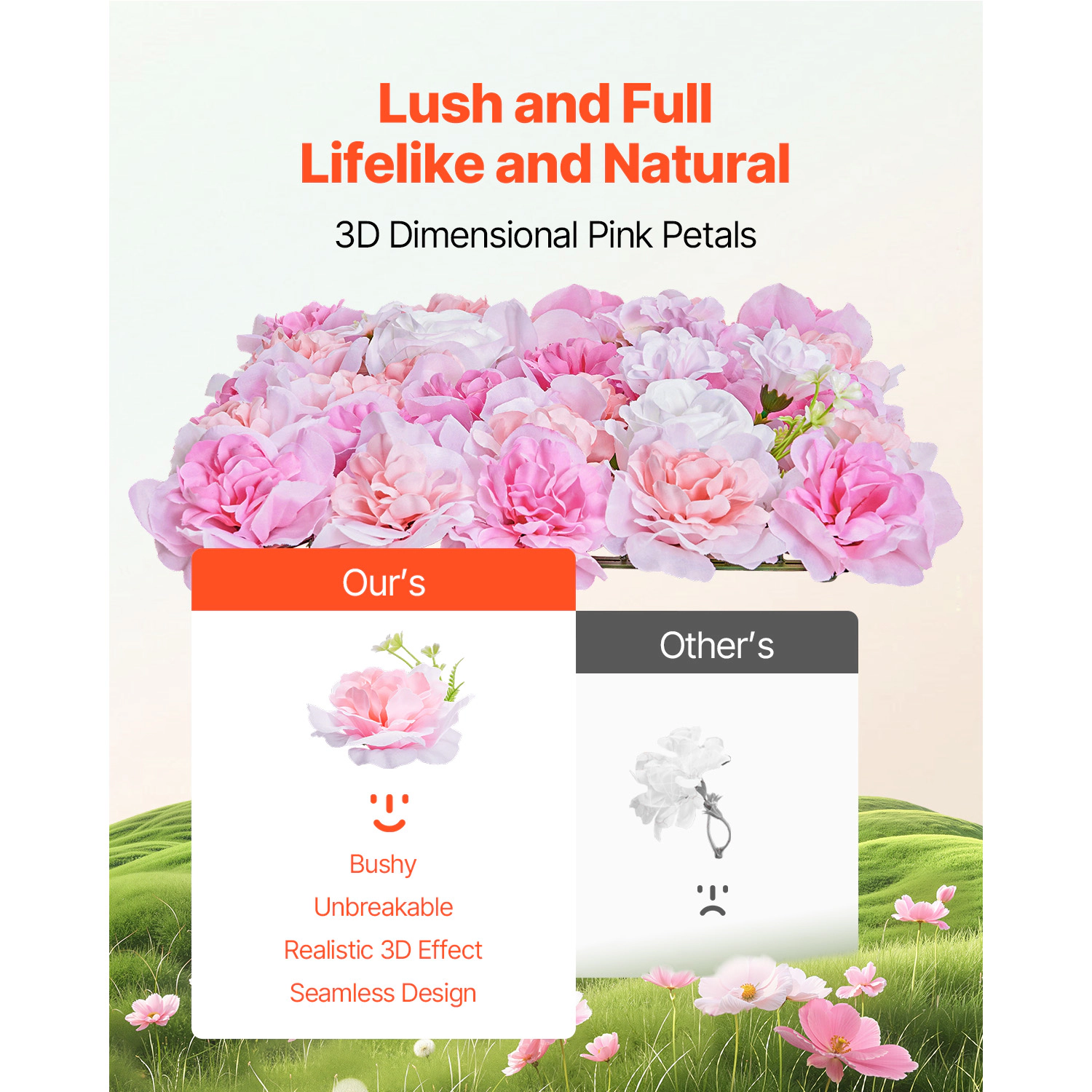 HONGGE 3D Flower Wall Panel 15 x inch Artificial Floral Background Mesh Backing Mat Seamless Design&Easy