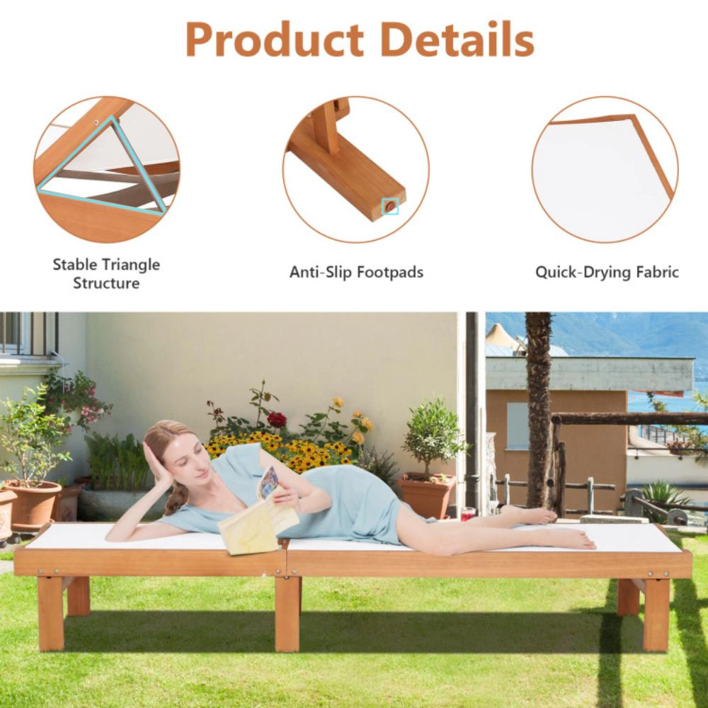 Hivvago Outdoor Wood Chaise Lounge Chair With 5-Postion Adjustable Back