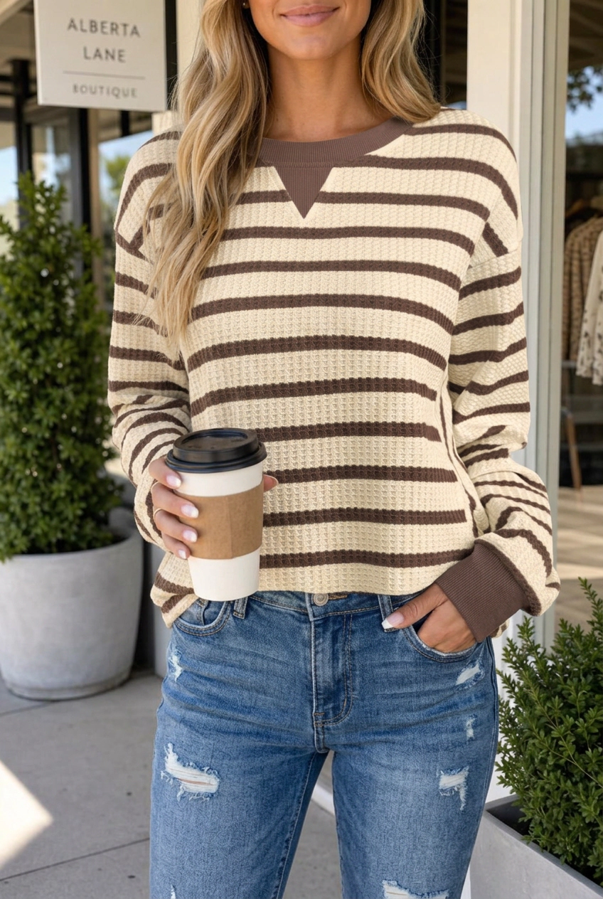 Threaded Pear Women's Lena Ribbed Cuff Casual Pullover