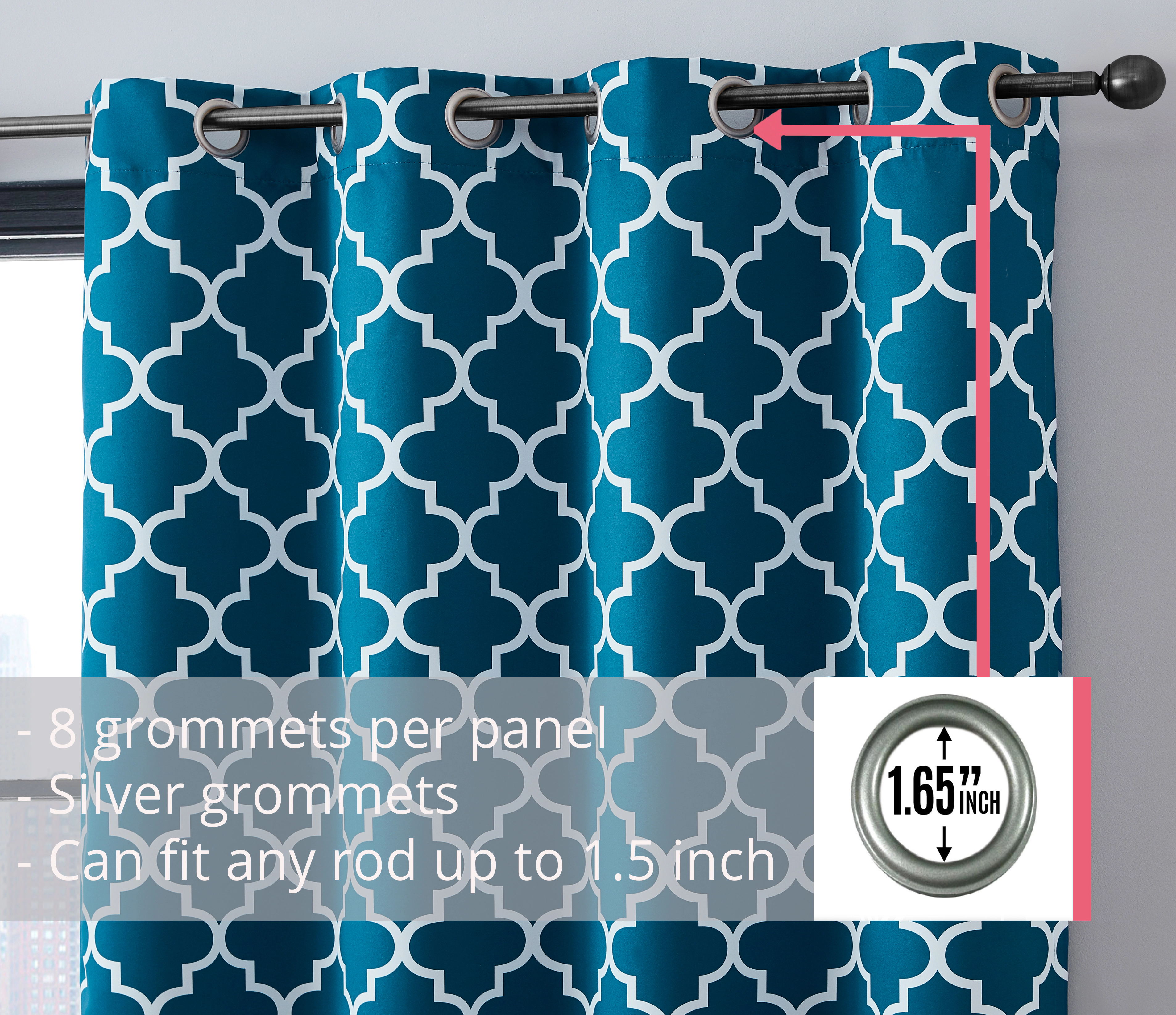 HLC.ME Lattice Print Thermal Insulated Room Darkening Blackout Grommet Window Curtain Panels - Set of 2