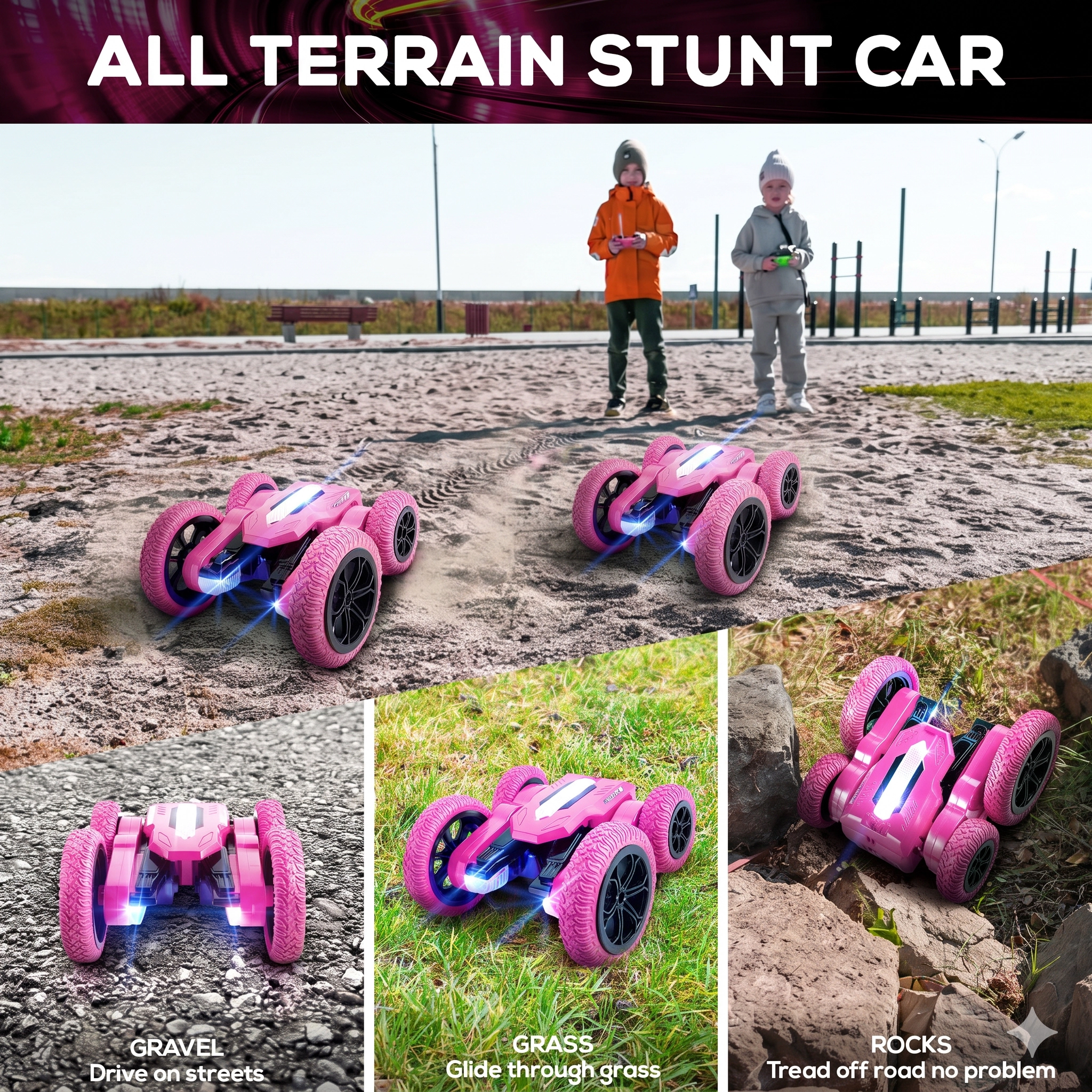 USA Toyz Tornado Extreme RC Car off Road Rechargeable Toys Bright LEDs (Pink)