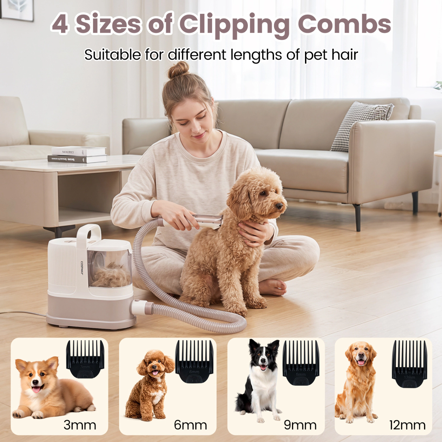 LJG 9-in-1 Dog Grooming Vacuum Kit for Shedding with 3 Suction Modes and Clippers for Dogs and Cats Home Cleaning