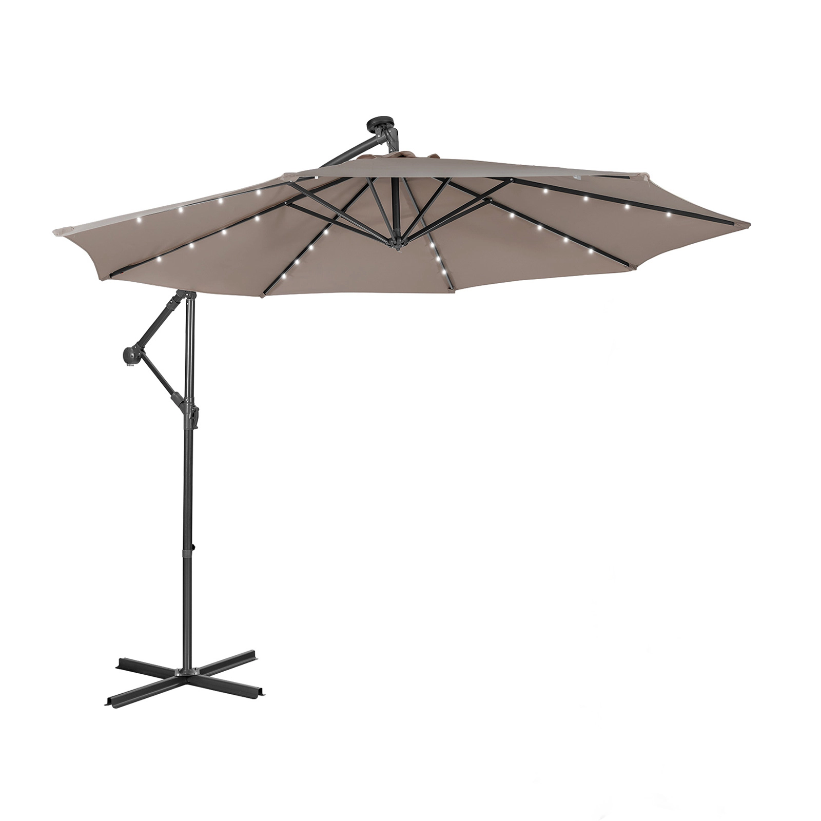 SUGIFT 10-ft Coffee Square Cantilever Patio Umbrella with 32 Solar LED Lights