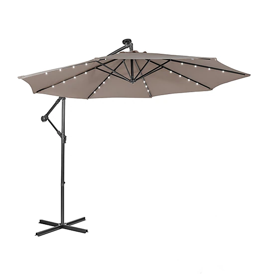 SUGIFT 10-ft Coffee Square Cantilever Patio Umbrella with 32 Solar LED Lights