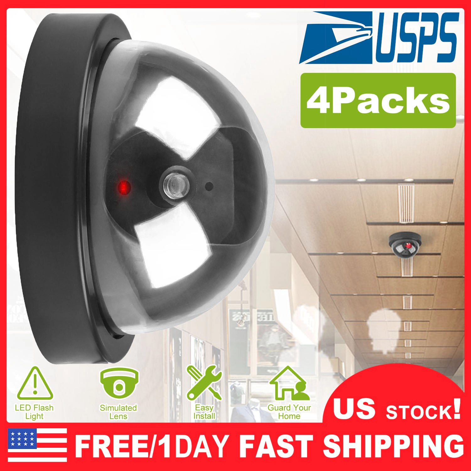 GBruno 4-Piece Dome Dummy Security Camera Set