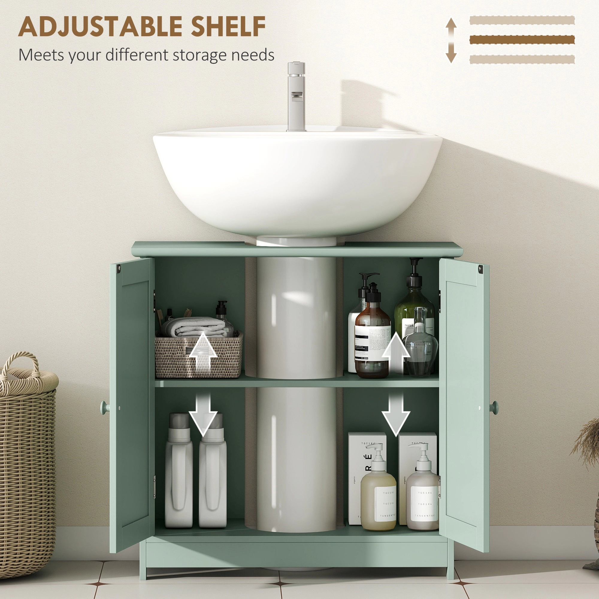 HONGGE Pedestal Sink Storage Cabinet, Under Bathroom Vanity with 2 Doors and Adjustable Shelf