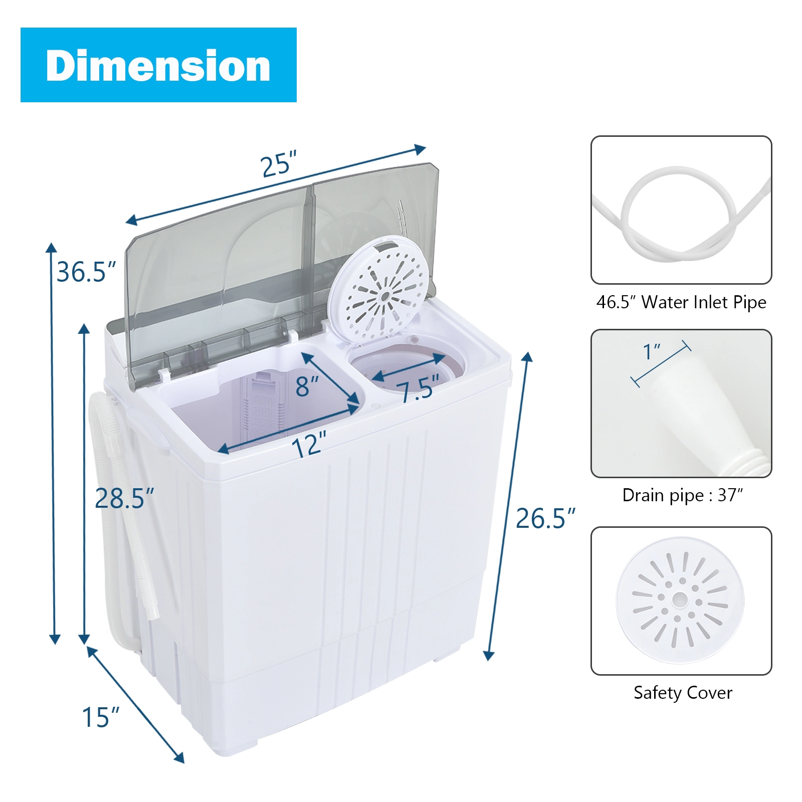 SUGIFT Gray Twin Tub Portable Washing Machine with Drain Pump and Timer Control 25-in W 15-in D 28.5-in H