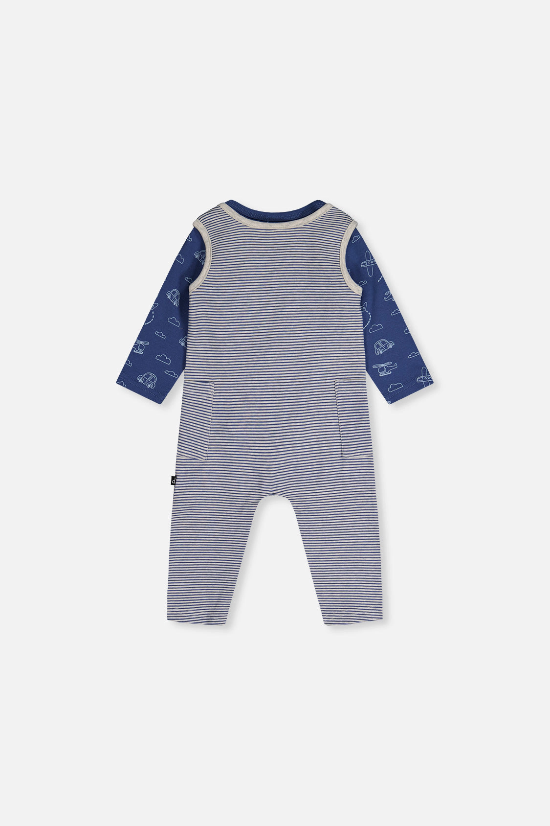 Deux par Boys Organic Cotton Onesie and Overalls Set with Transportation Print