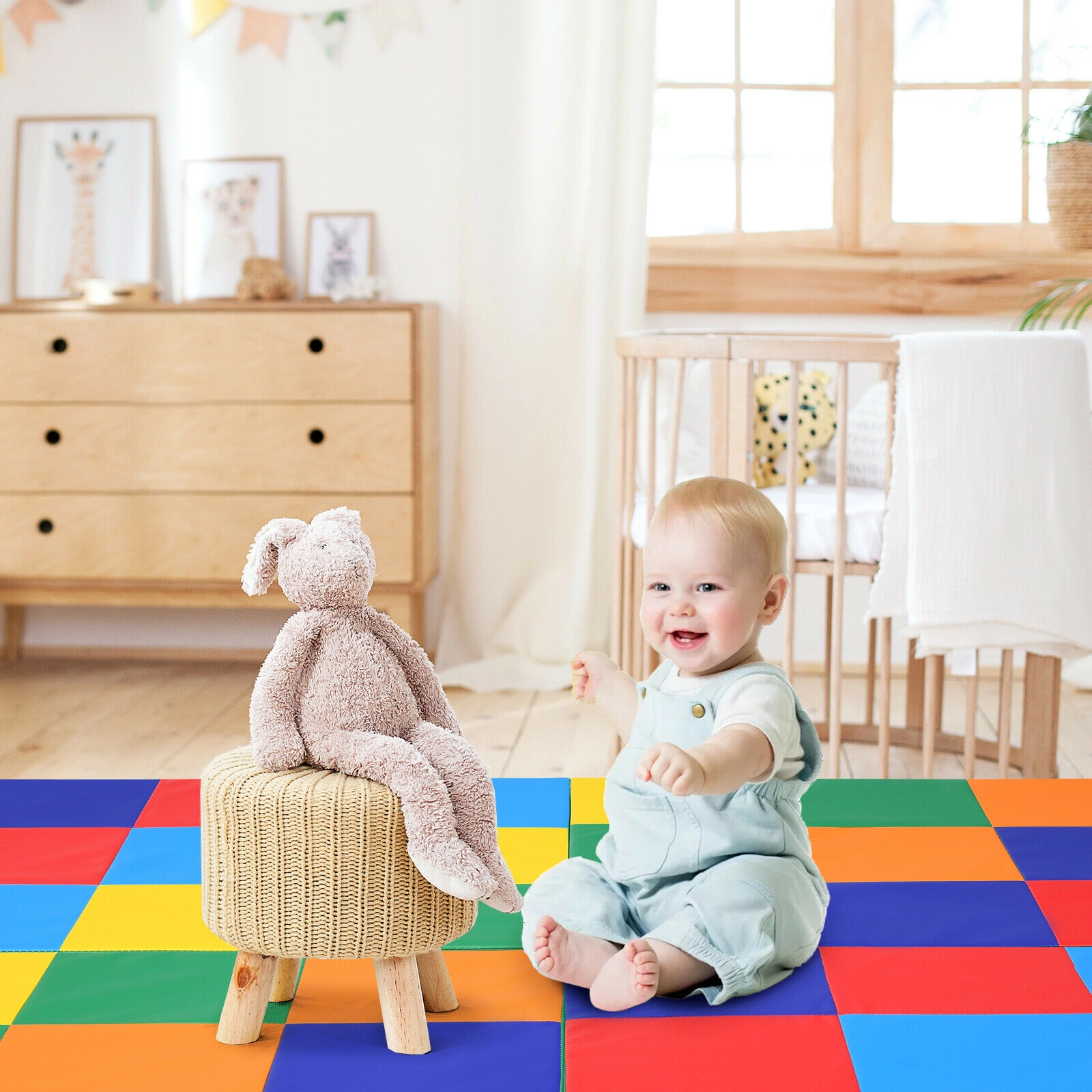 SUGIFT Baby Multicolor Folding Foam Play Mat with Hook and Loop Fasteners 58-in W 58-in D 1-in H Ages 9 Months+