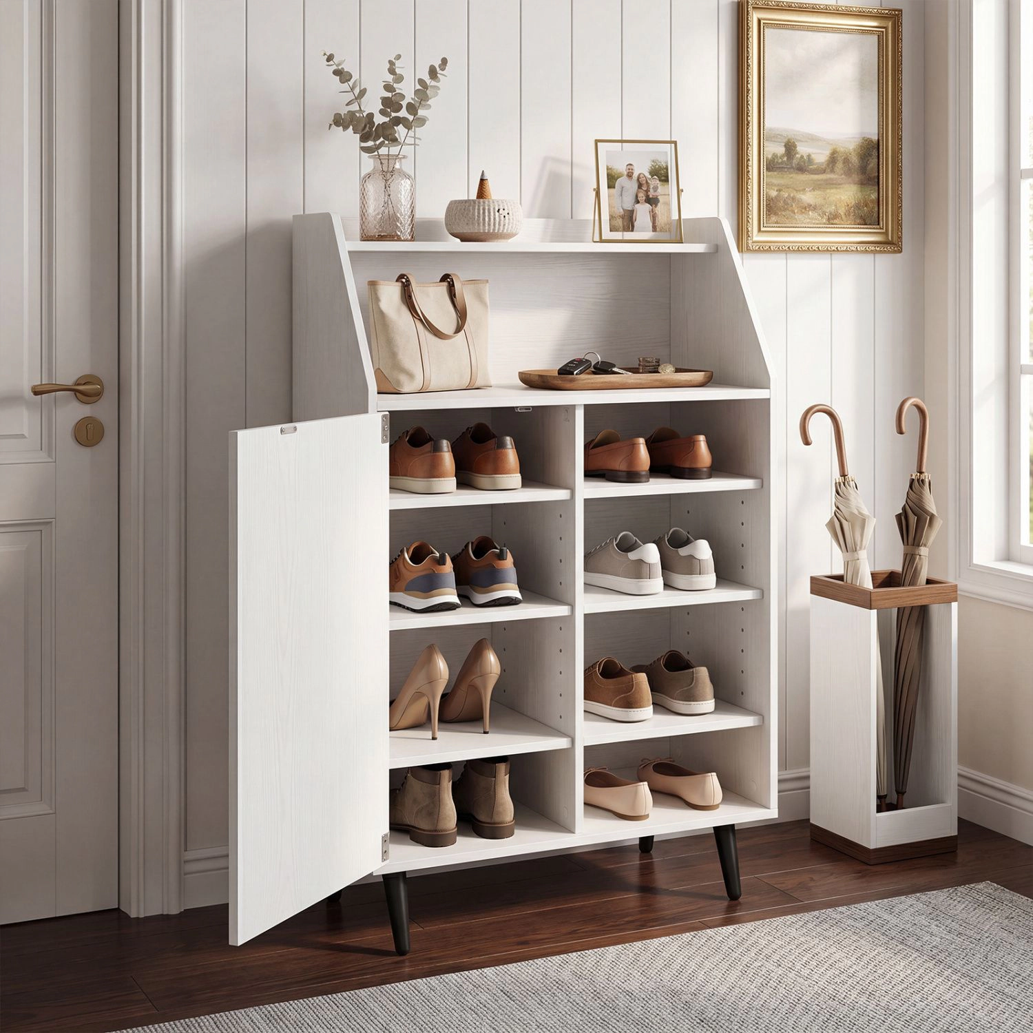 SlickBlue Shoe Organizer Cabinet with Adjustable Shelves and Door
