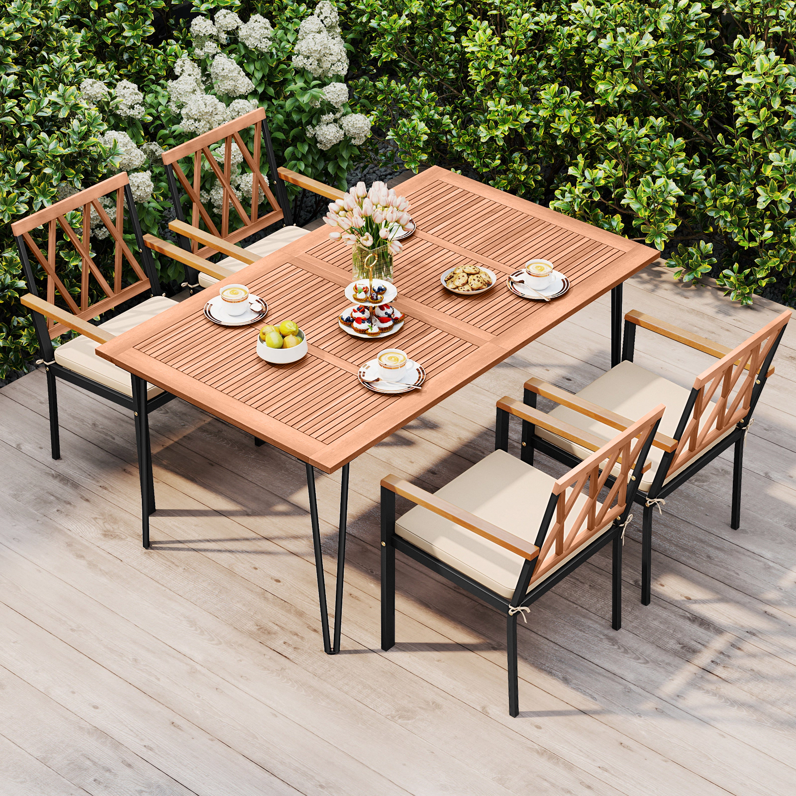 LJG Set of 2 Patio Dining Chairs with Removable Padded Cushions