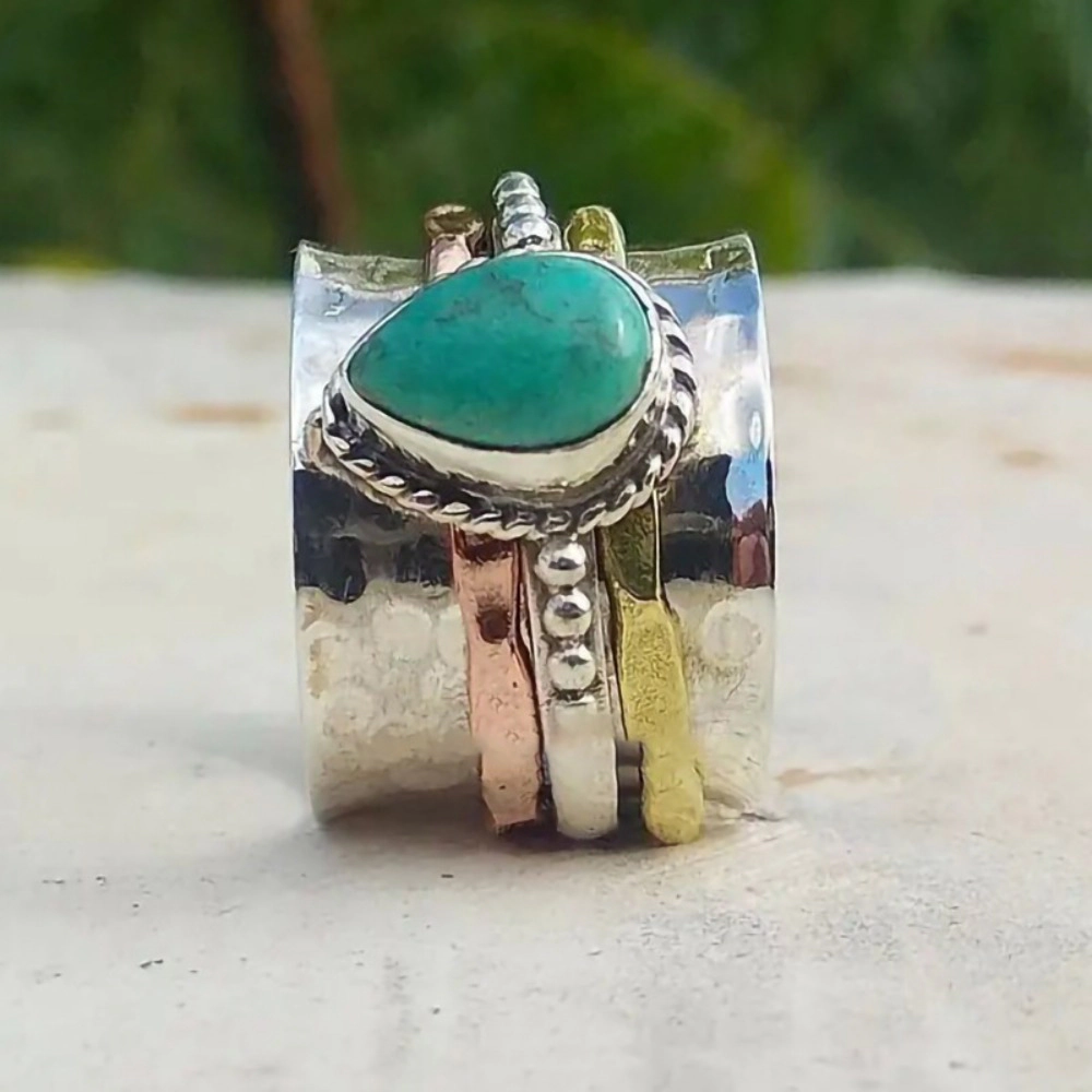Wardrobe Whimsy Teardrop Turquoise Multi Band Stackable Ring for Women