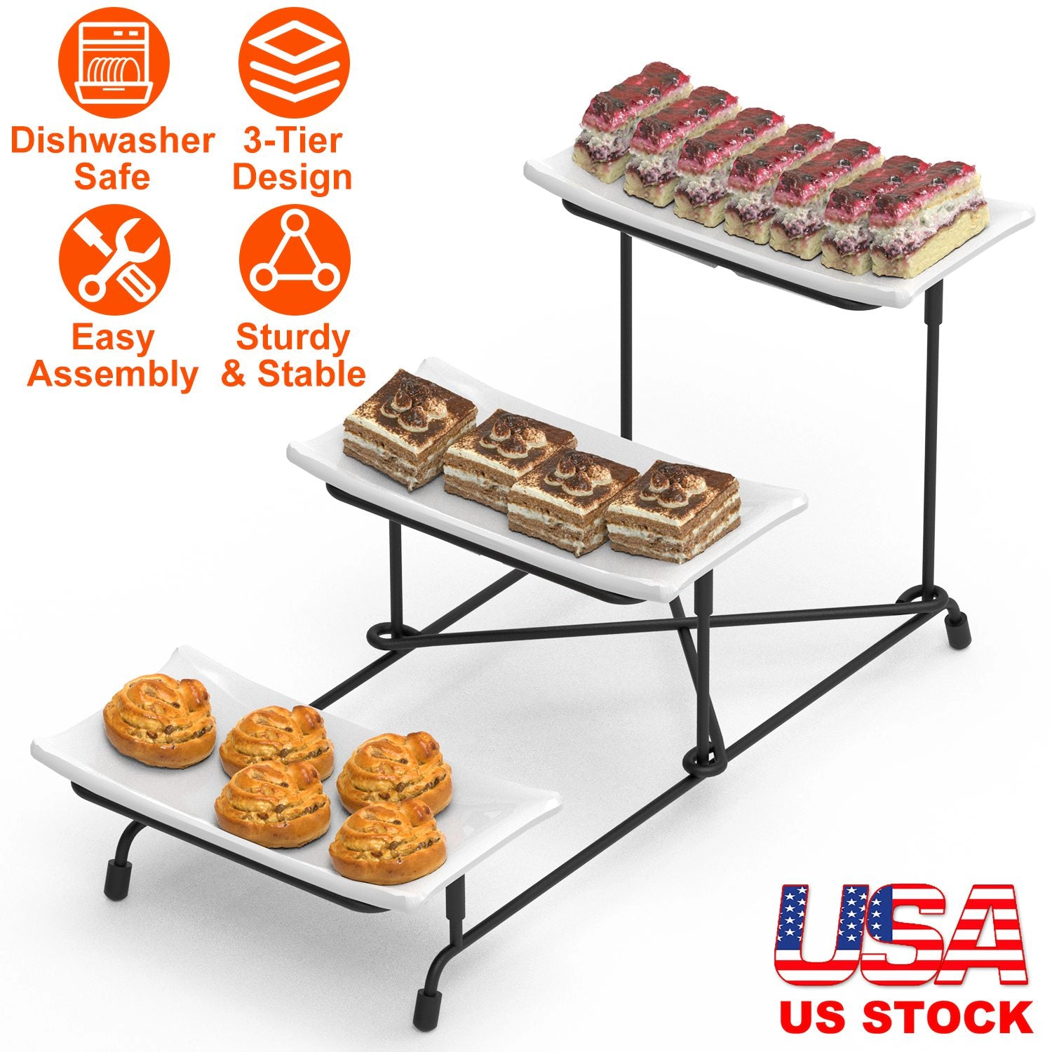 GBruno 3-Tier Serving Stand With Rectangular Platters