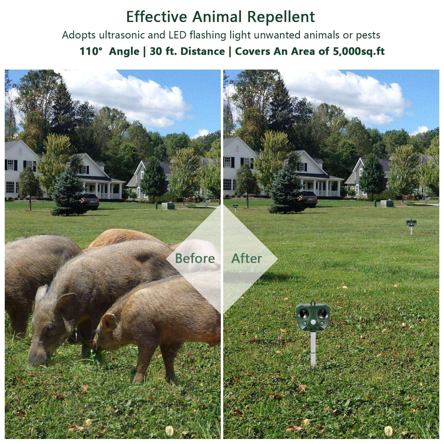 GBruno Solar Ultrasonic Animal Repeller With Motion Sensor