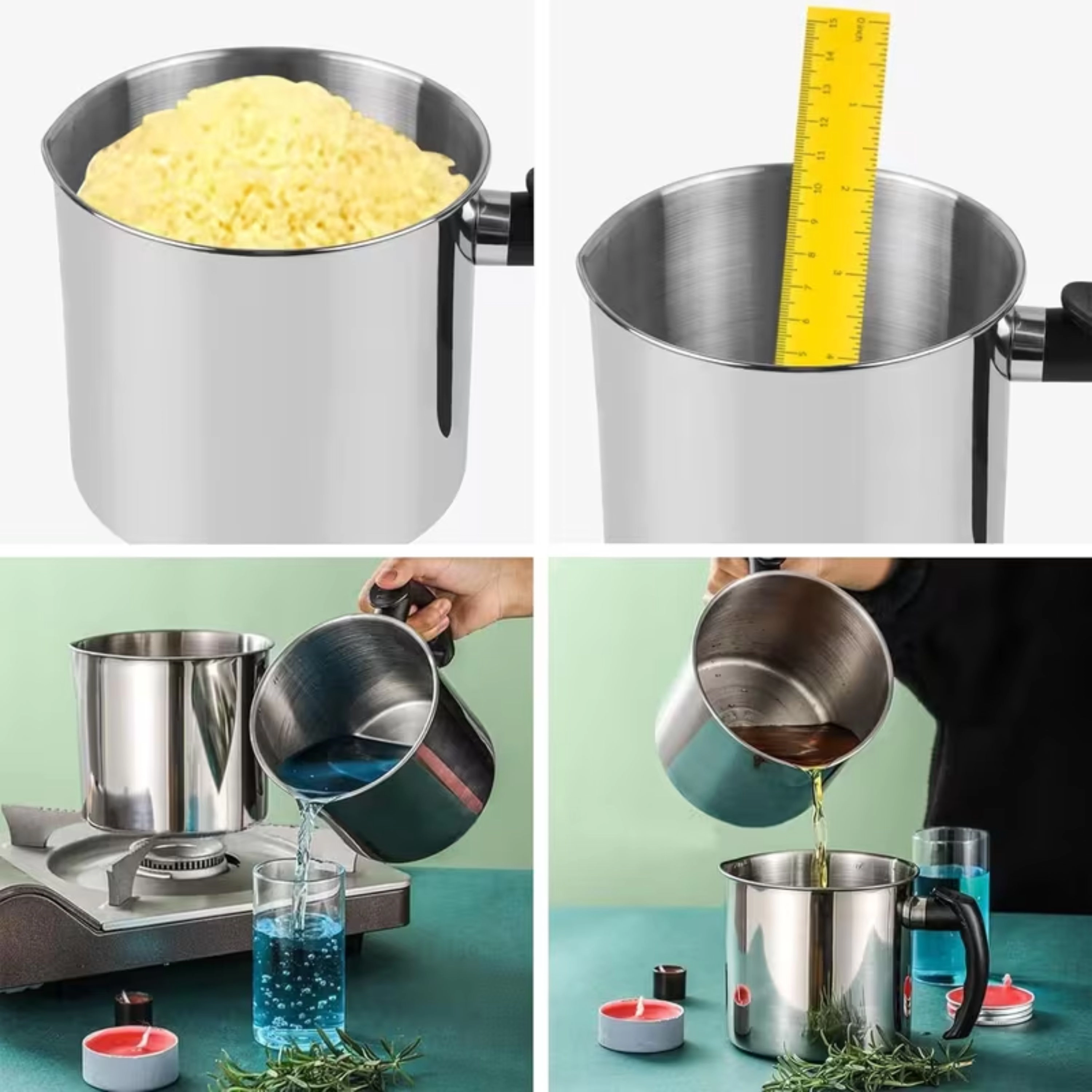 Kitcheniva 44 Oz Stainless Steel Candle Wax Melting Pot With Heat-Resistant Handle