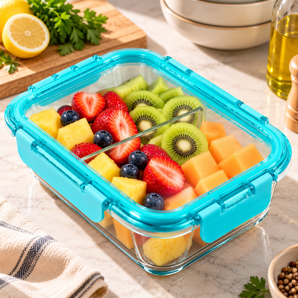 Lexi Home 2-Compartment Borosilicate Glass Food Container with Airtight Lid