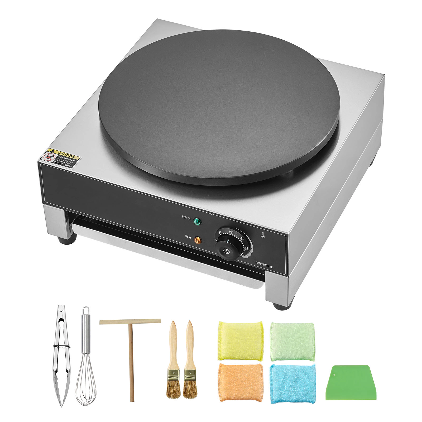 HONGGE Electric Crepe Maker, 16-Inch Commercial Machine, Flat Plate Griddle, Nonstick Stainless Steel