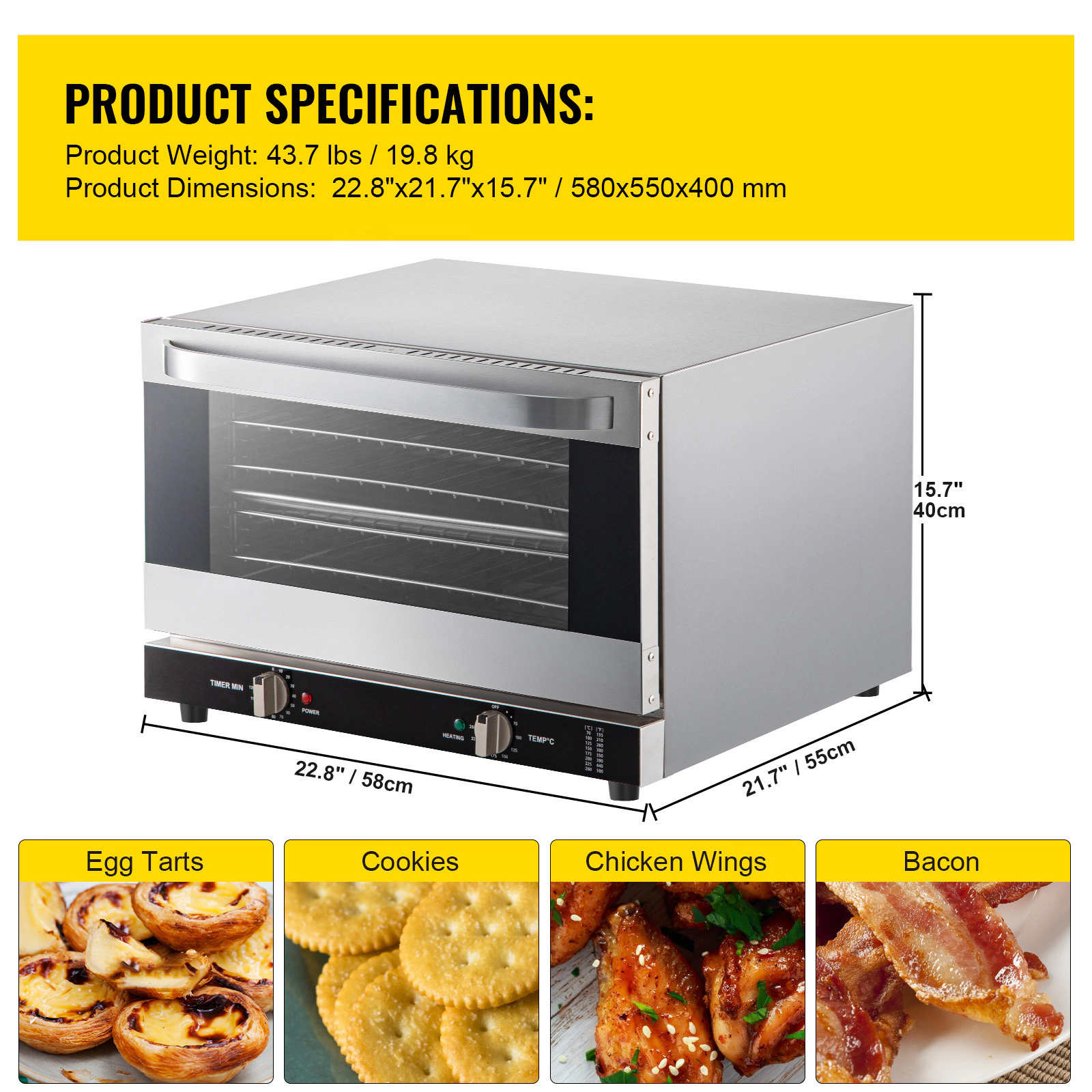 HONGGE Commercial Convection Oven / Conventional Countertop Toaster Glass Door Electric Baking with Wire