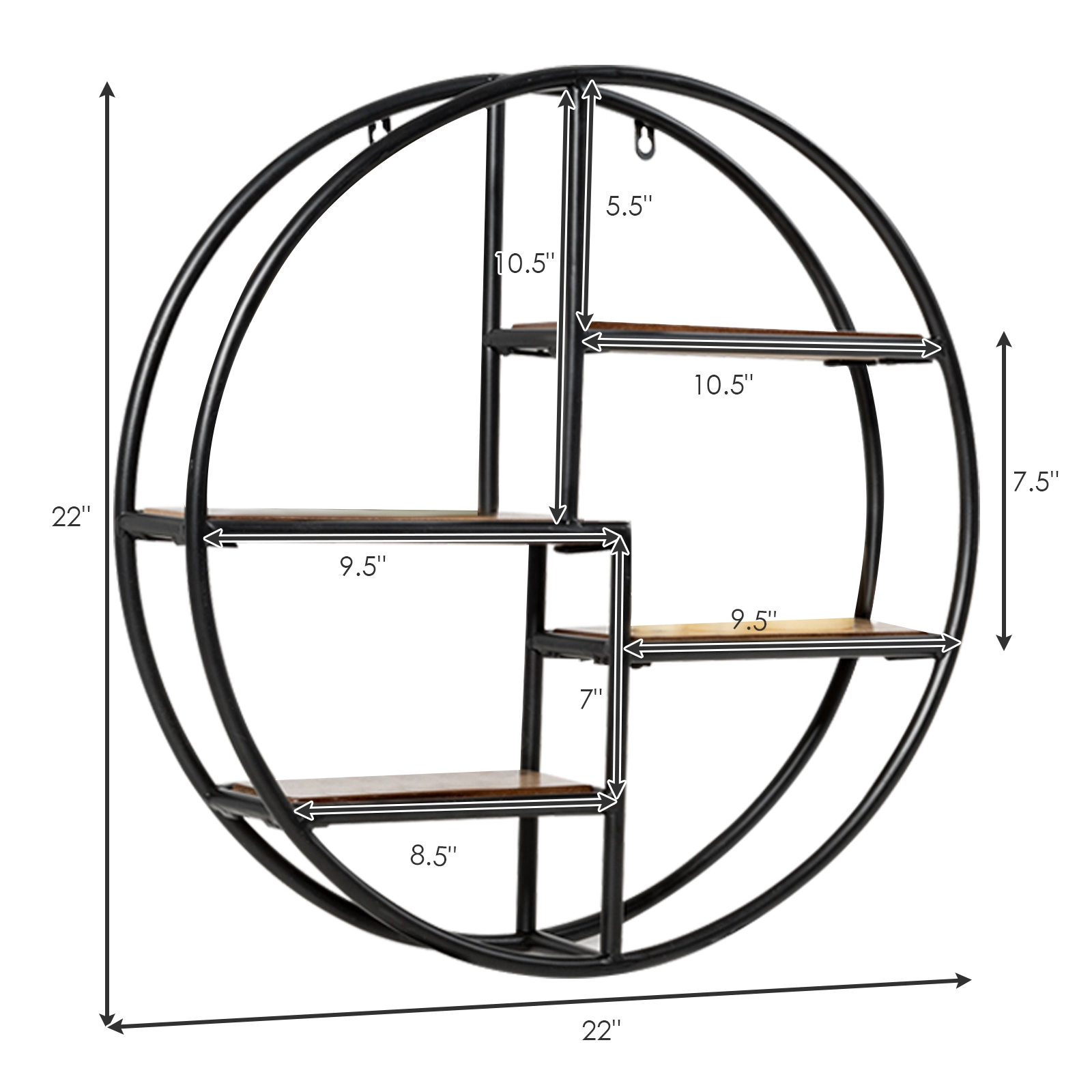 SUGIFT Round Wall-Mounted 4-Tier Hanging Storage Shelf Bookcase 22-in Wide Black