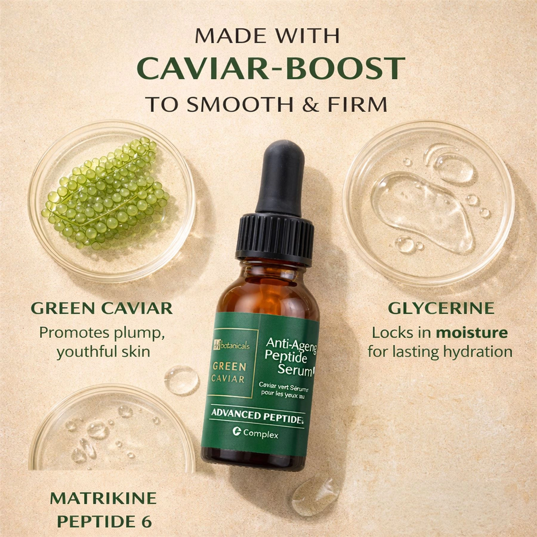 Dr Botanicals Green Caviar Anti-Ageing Peptide Eye Serum - Targets Loss of Firmness, Fine Lines & Wrinkles