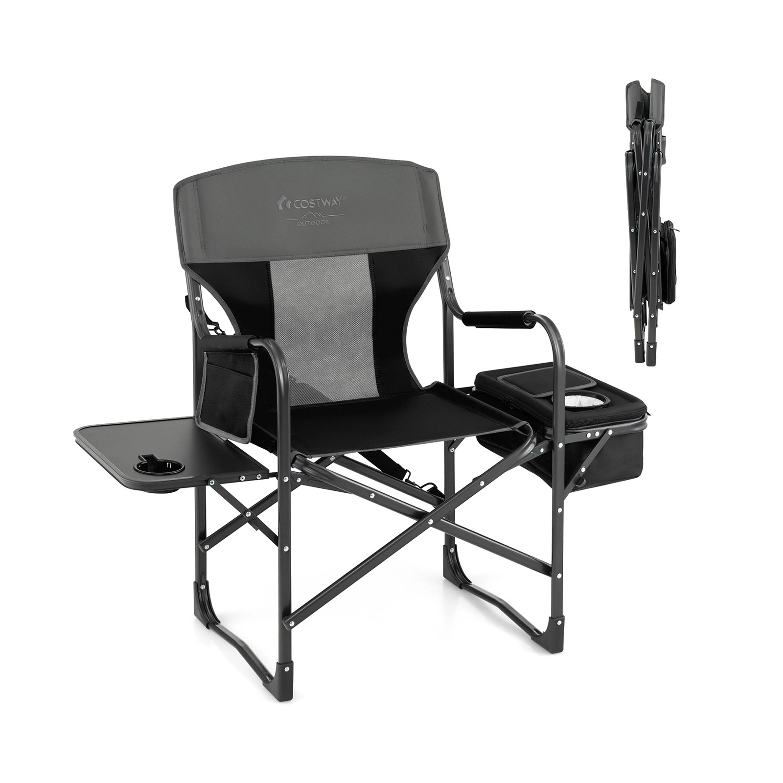 LJG Folding Camping Directors Chair with Cooler Bag and Side Table