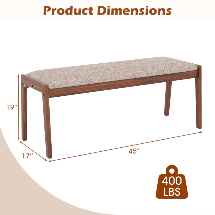 Hivvago 45 Inch Farmhouse Backless Bench with Rubber Wood Legs and Fabric Padded Seat-Beige