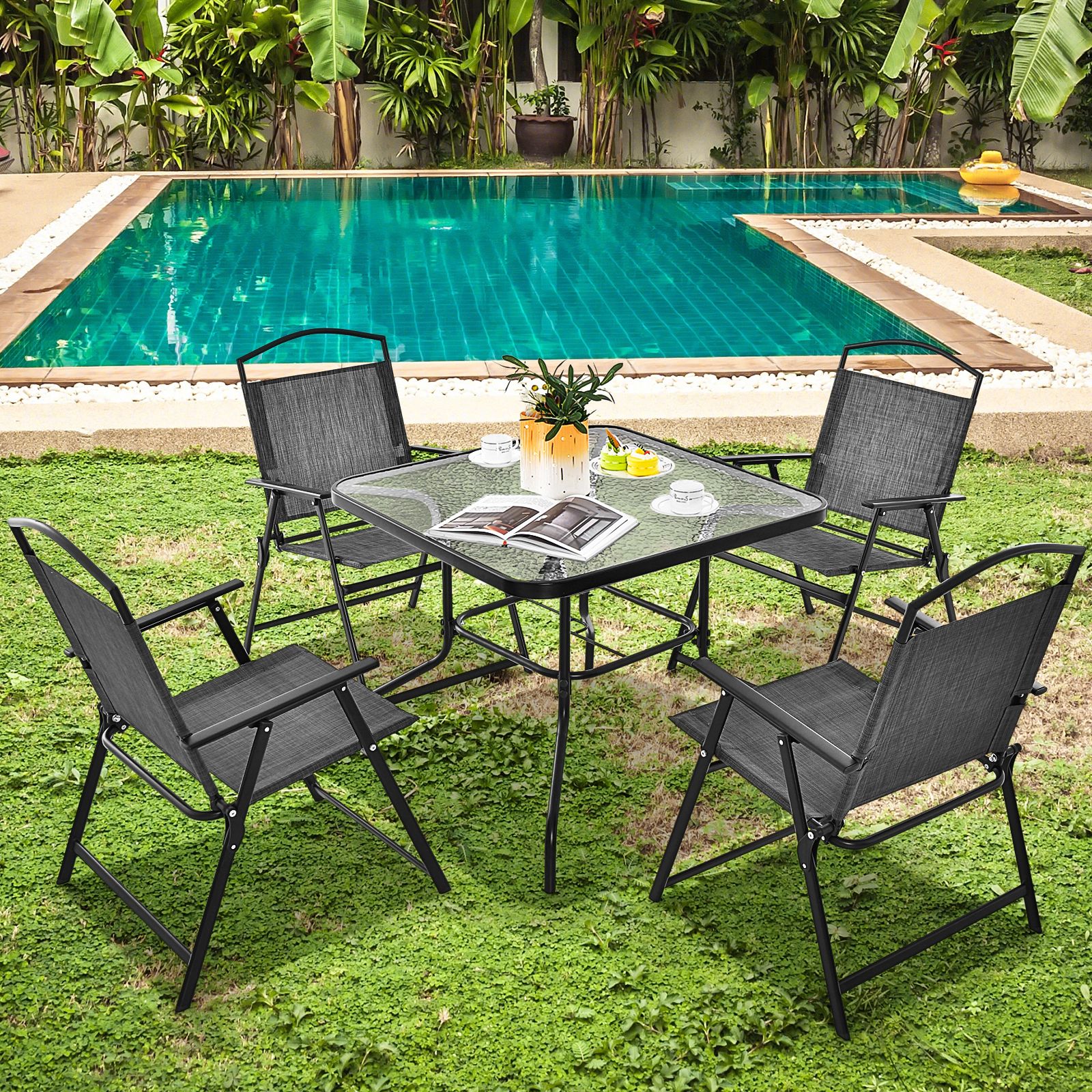 LJG Patio Dining Set for 4 with Umbrella Hole