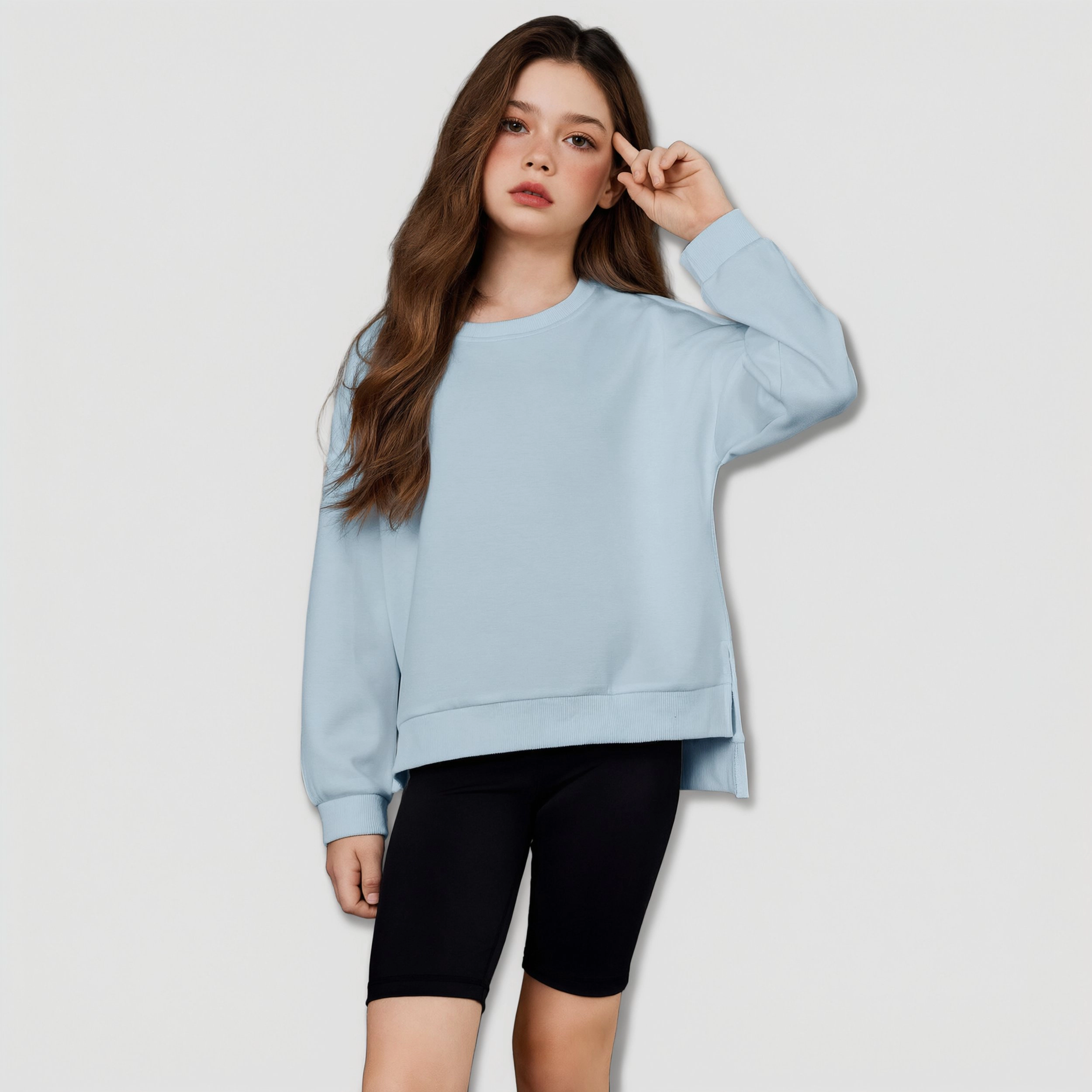 Arshiner Girls Crewneck Sweatshirt Long Sleeve Pullover Tops Drop Shoulder Sweatshirts Side Split