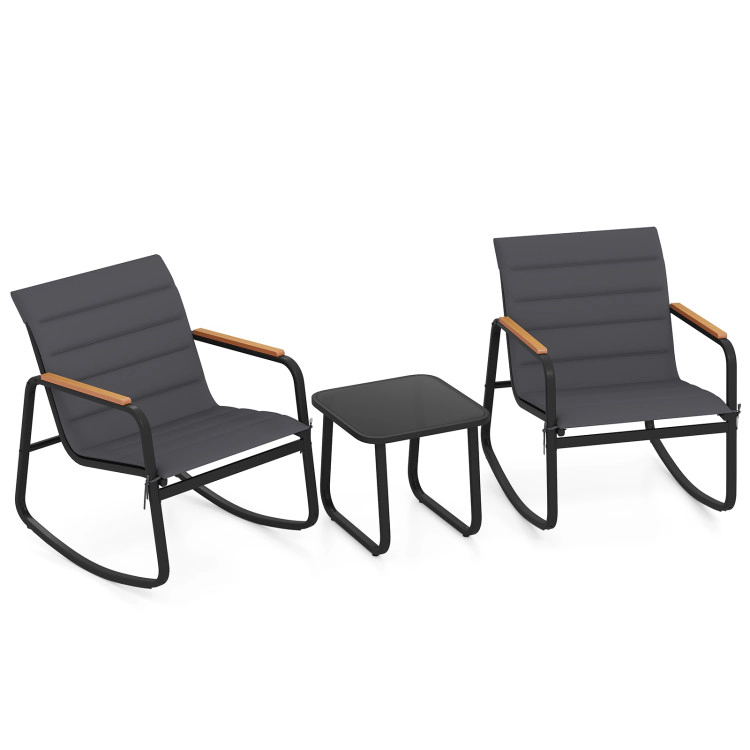 Hivvago 3 Piece Outdoor Rocking Bistro Set Porch Rocker Chairs