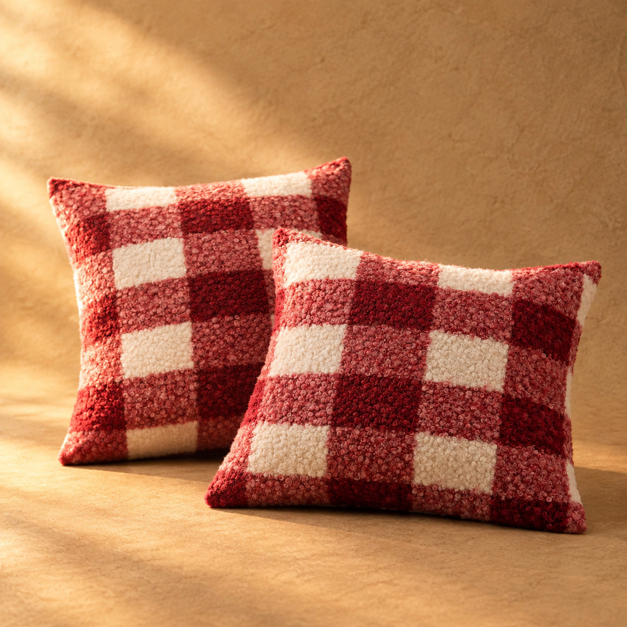 WZK Set of 2 Plaid Boucle Throw Pillow Covers
