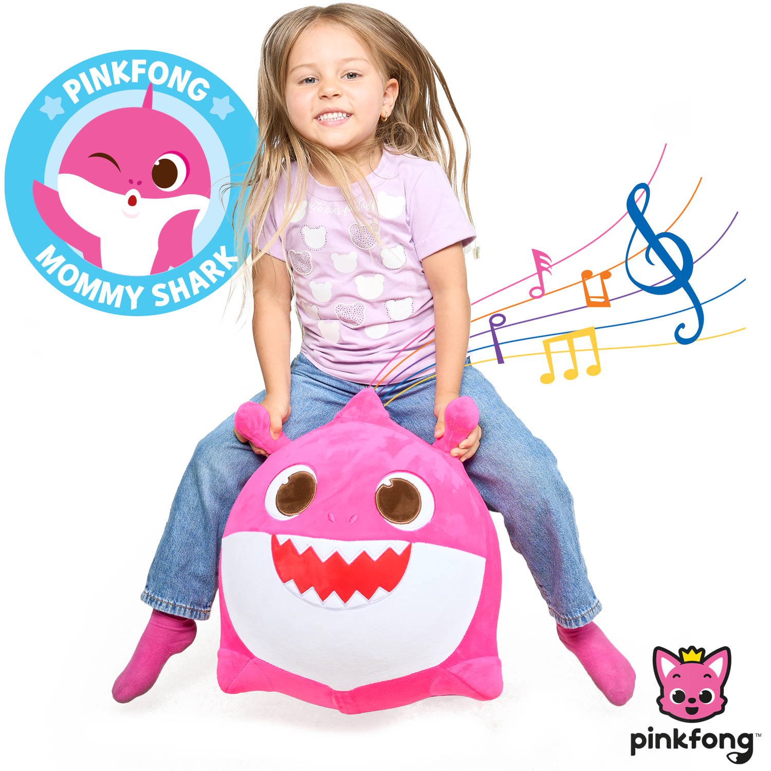 Pinkfong Kids Mommy Shark Musical Bouncy Ride-On Toy - Soft Plush Hopper with Iconic Song