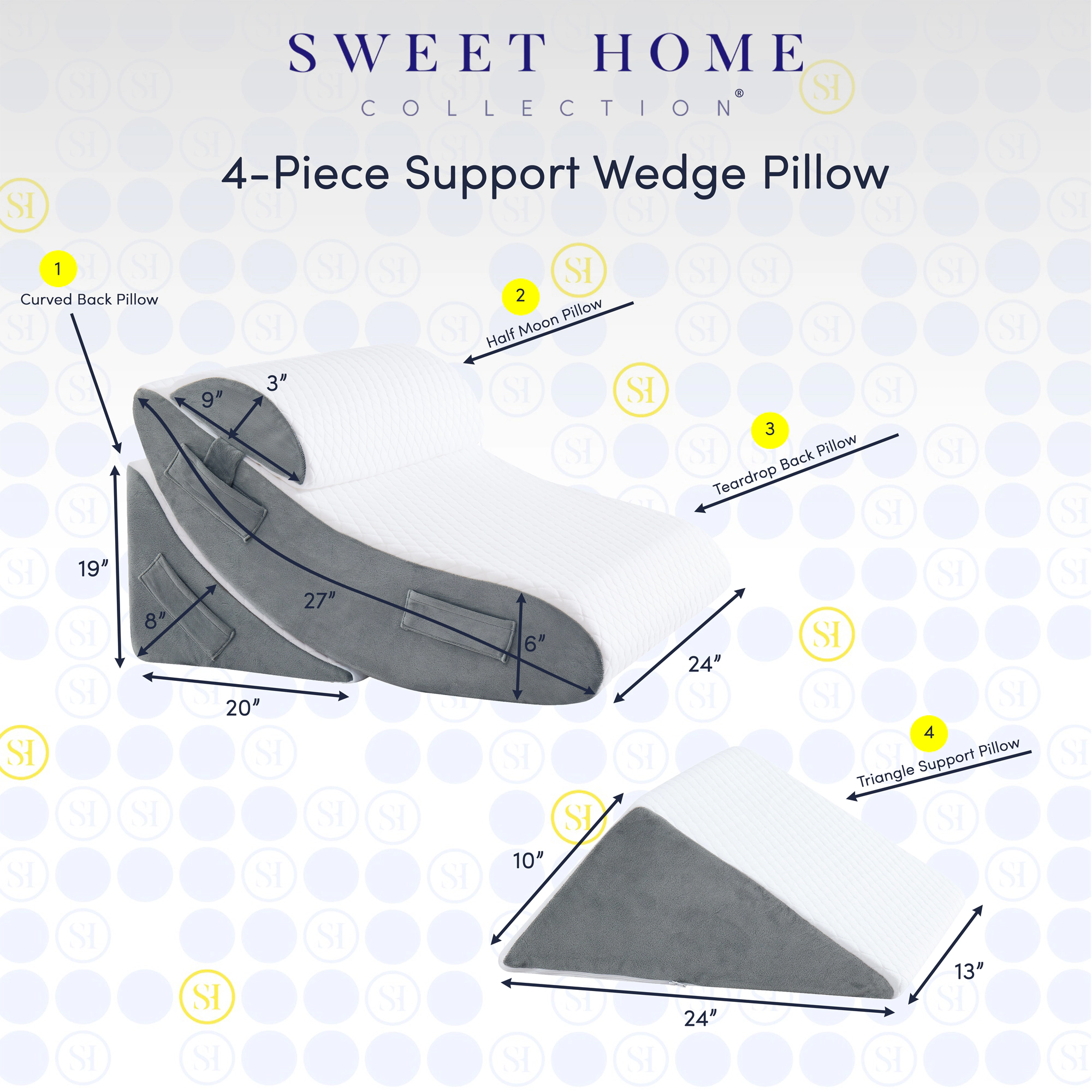 Sweet Home Collection -Piece Support Wedge Pillow Set with High Density Foam