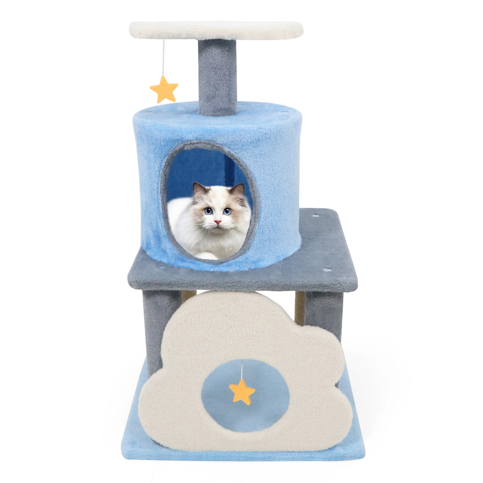 SUGIFT 31.5-in Blue Multi-Level Kitten Cat Tree Tower with Cloud Cave Moon Top Perch and 33-lb Condo