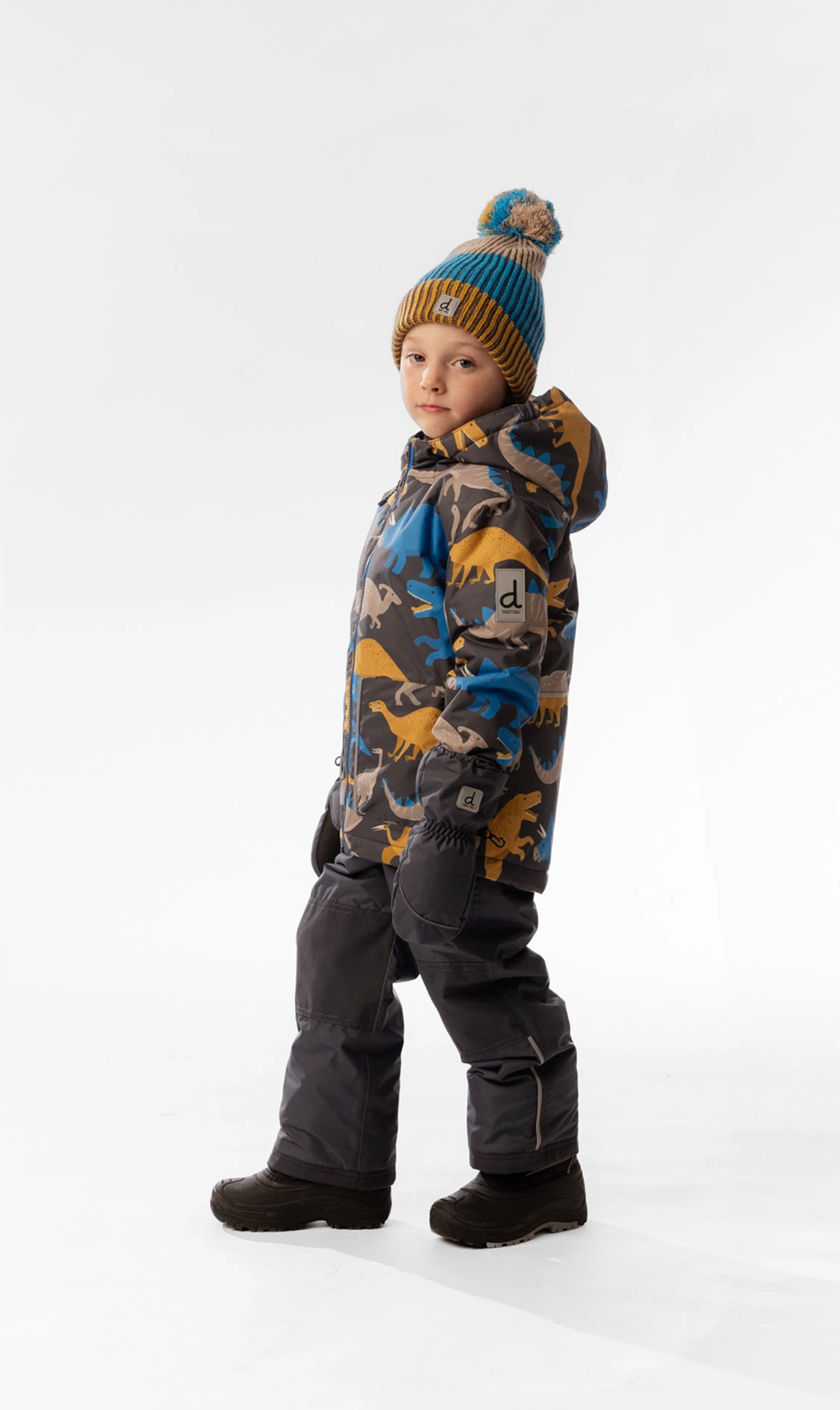 Deux par Deux Boys Dinosaur Print Lightweight Two Piece Snowsuit with Hooded Jacket and Snow Pants
