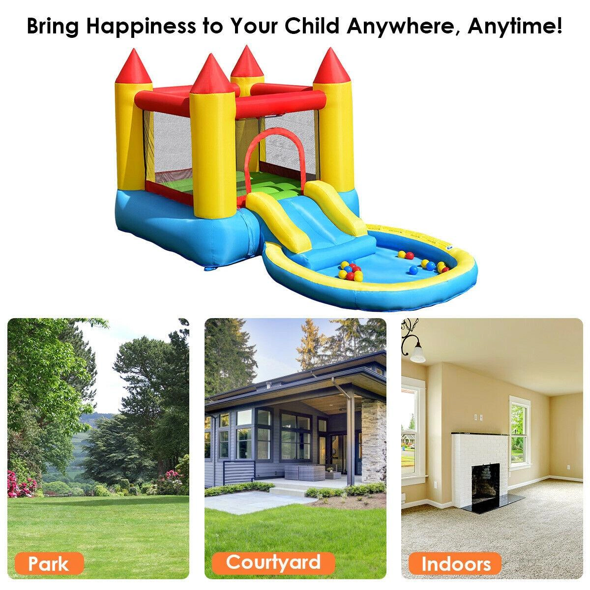 SUGIFT Kids Inflatable Bounce House Castle with Ball Pool Slide and Carrying Bag