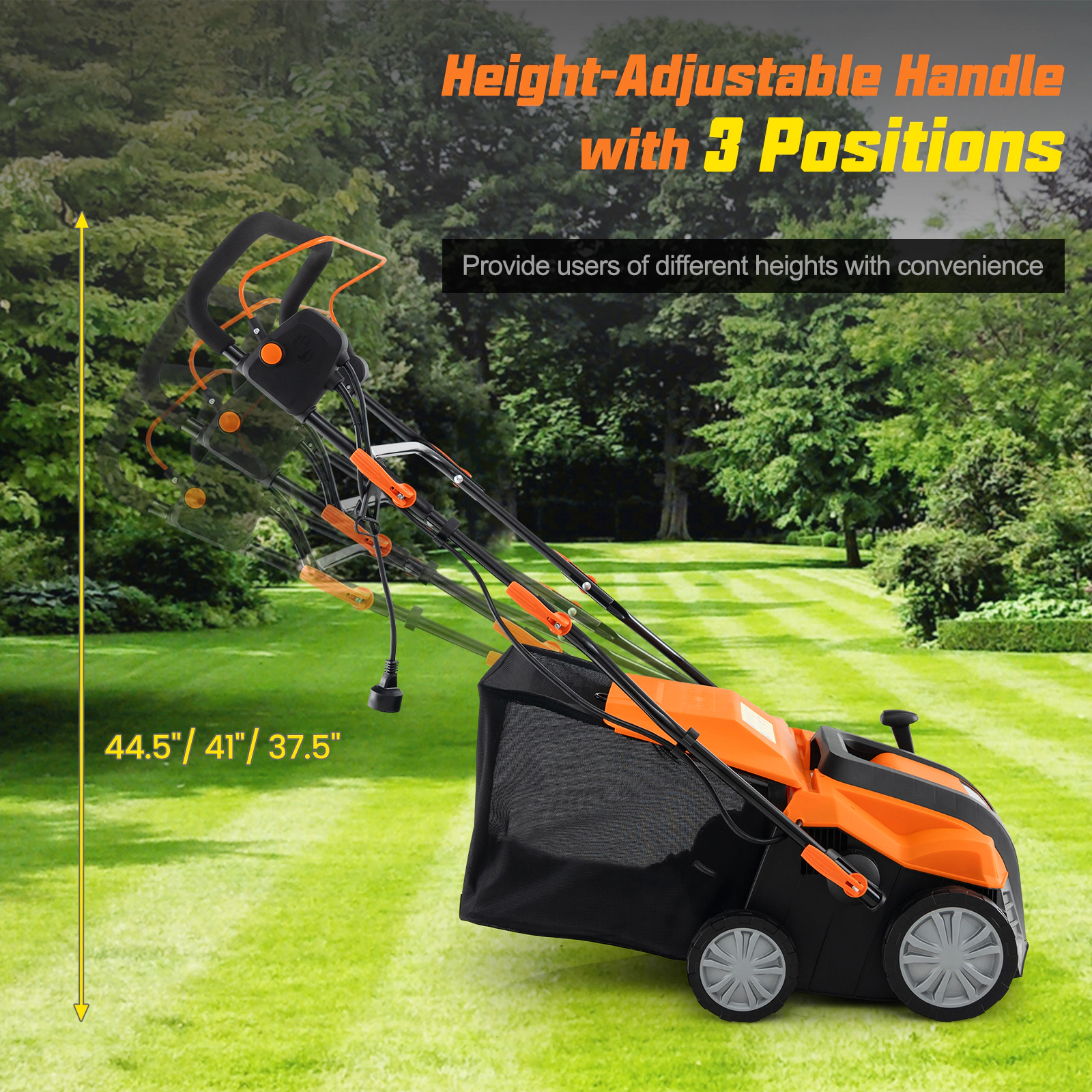 LJG 16-Inch Electric Lawn Dethatcher and Scarifier with Collection Bag