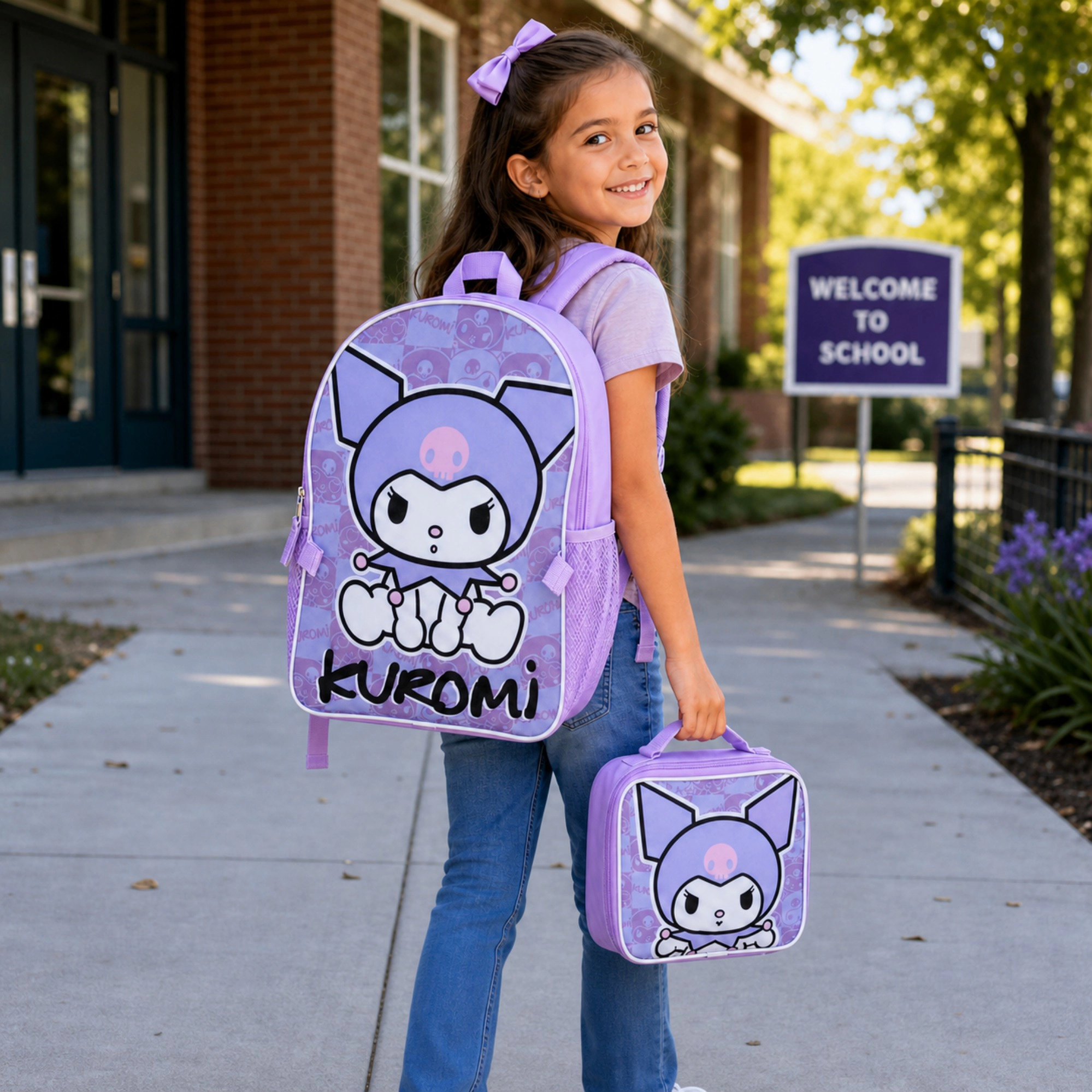 U.P.D., INC Girls Kuromi 16 Inch Backpack and Lunchbox Set