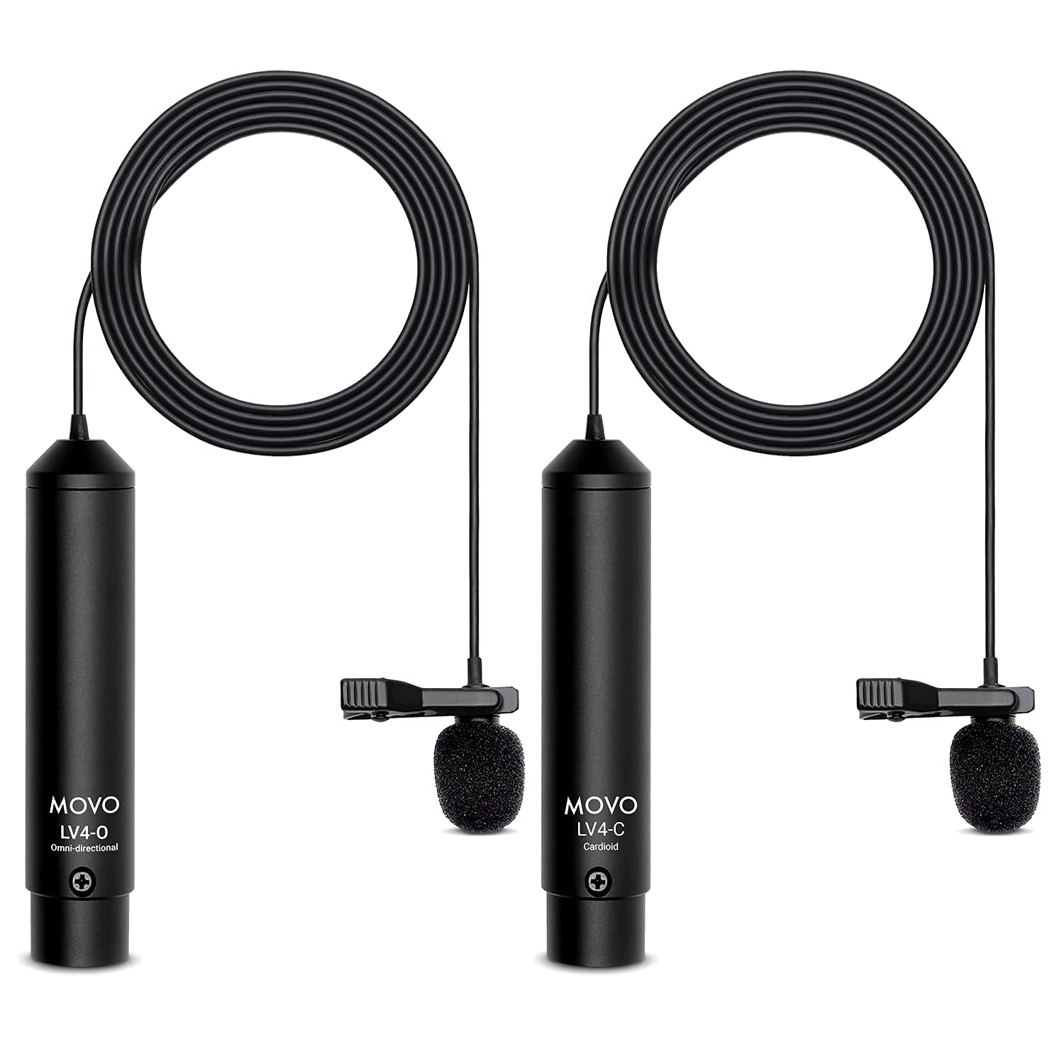 Movo LV4 Phantom Power XLR Lavalier Microphone Interview Kit with Omnidirectional and Cardioid XLR Lapel Mics, Metal