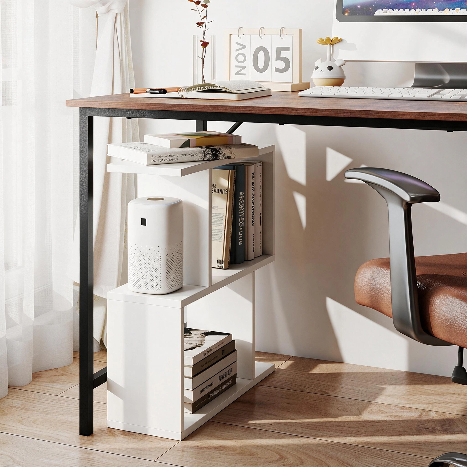 Costway 2 PCS 3-Tier S-Shape Bookshelf Freestanding Display Rack Storage Shelf White
