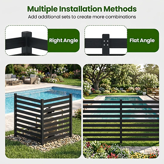 SUGIFT 2-Panel Fir Wood Outdoor Privacy Fence with Ground Stakes 38.5 x ...