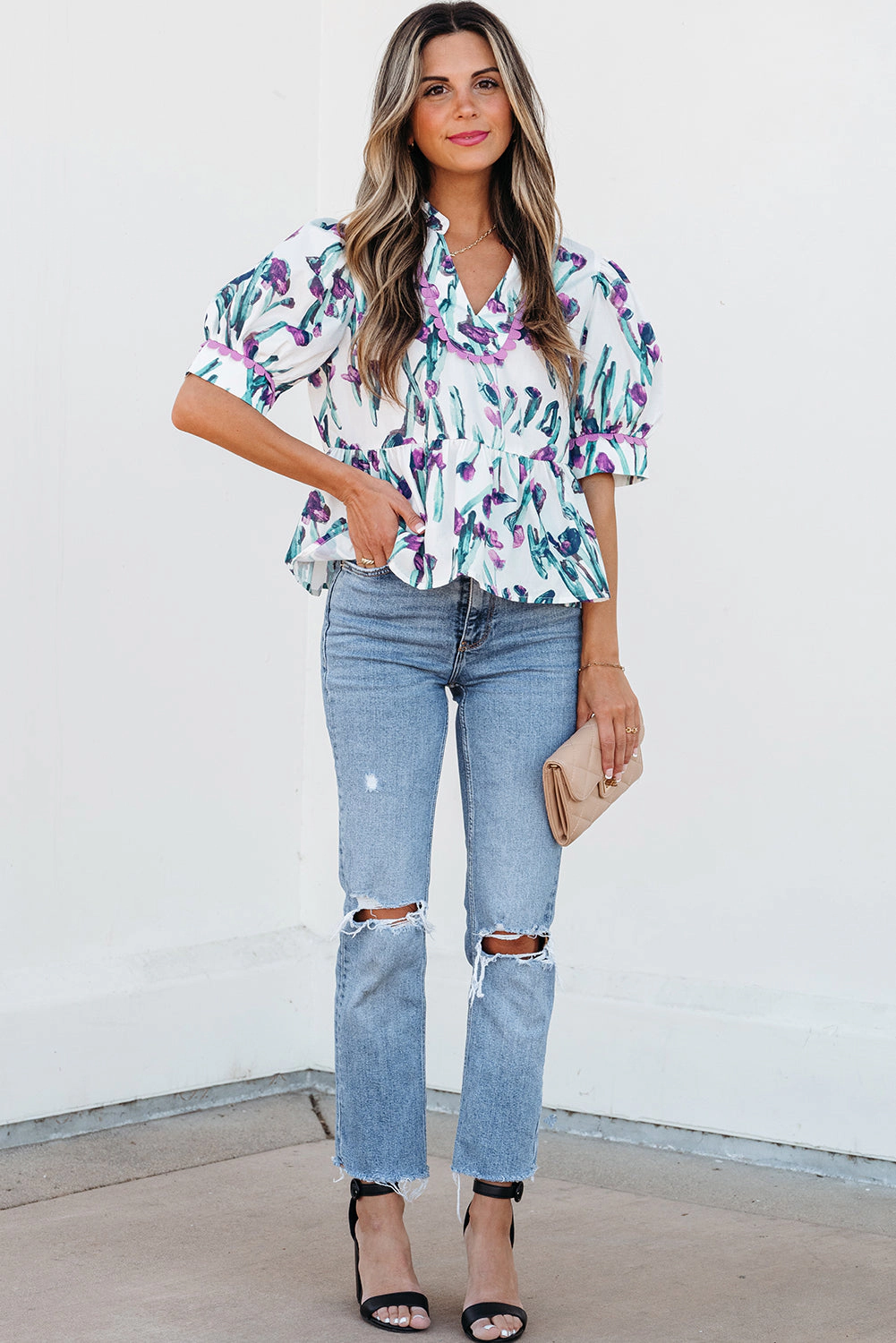 Threaded Pear Women's Raelyn Floral Ricrac Trim Top