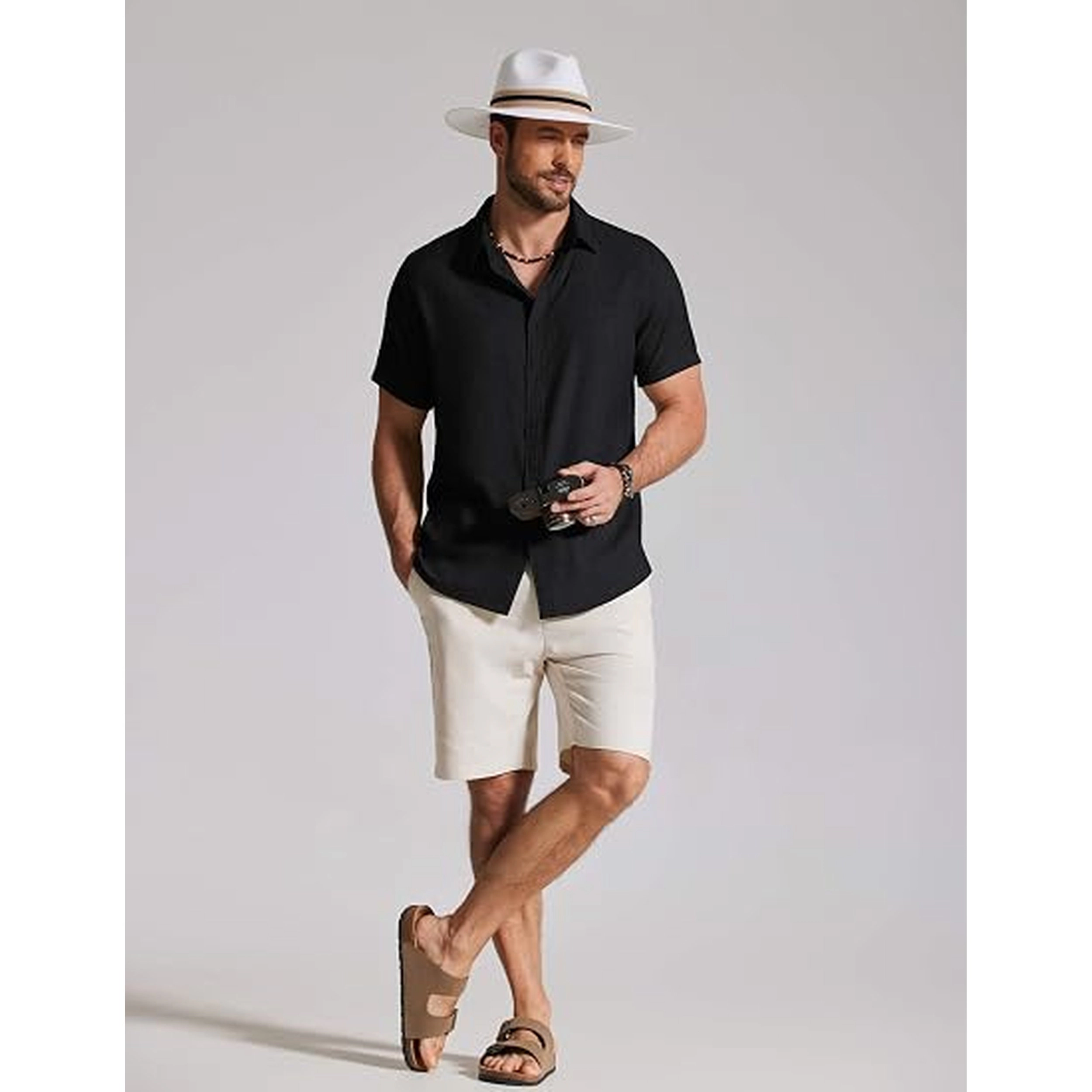 COOFANDY Men's Regular Fit Short Sleeve Button Front Shirt