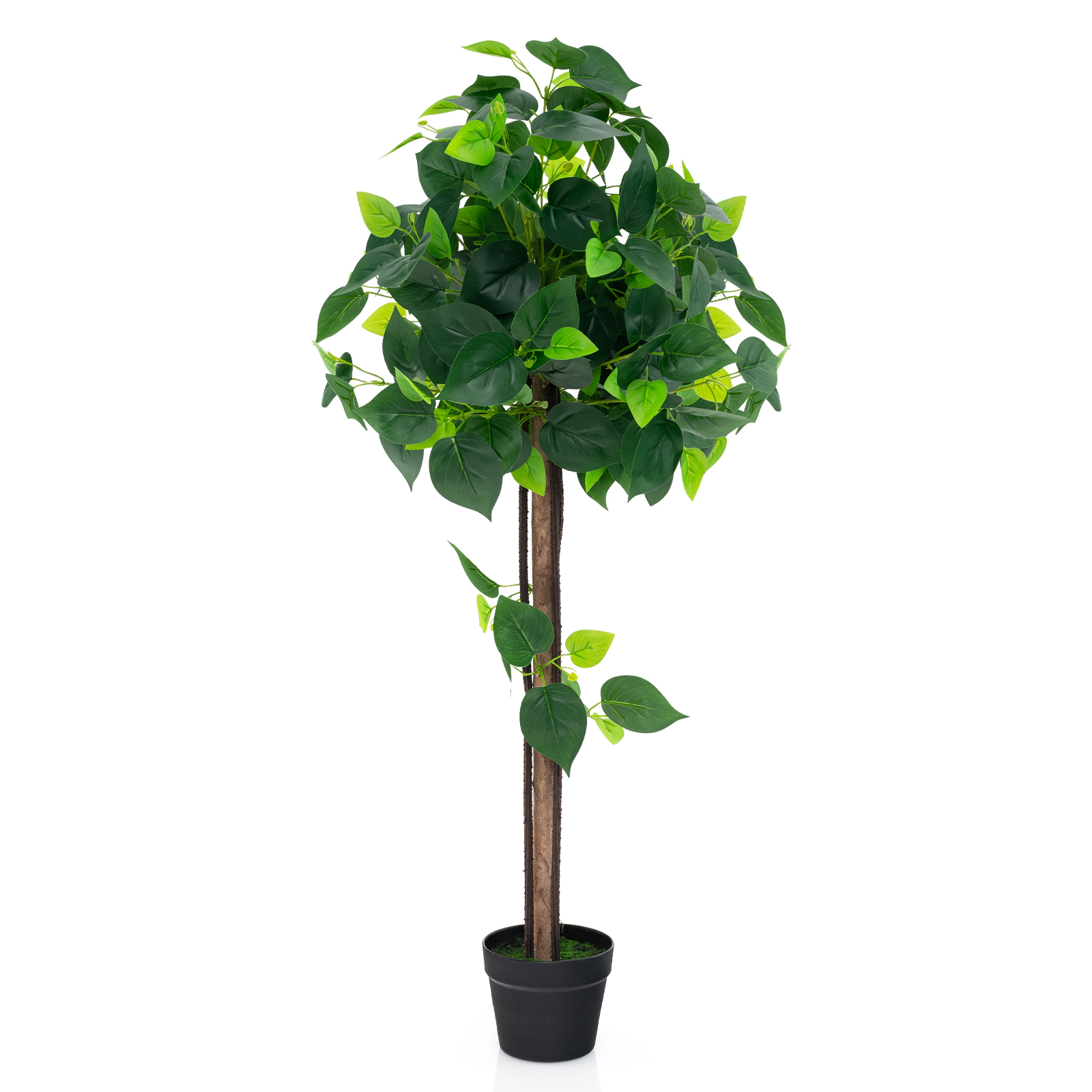 SlickBlue Artificial Hydrangea Tree with Mixed Green Foliage and Cement Filled Pot for Home Decor