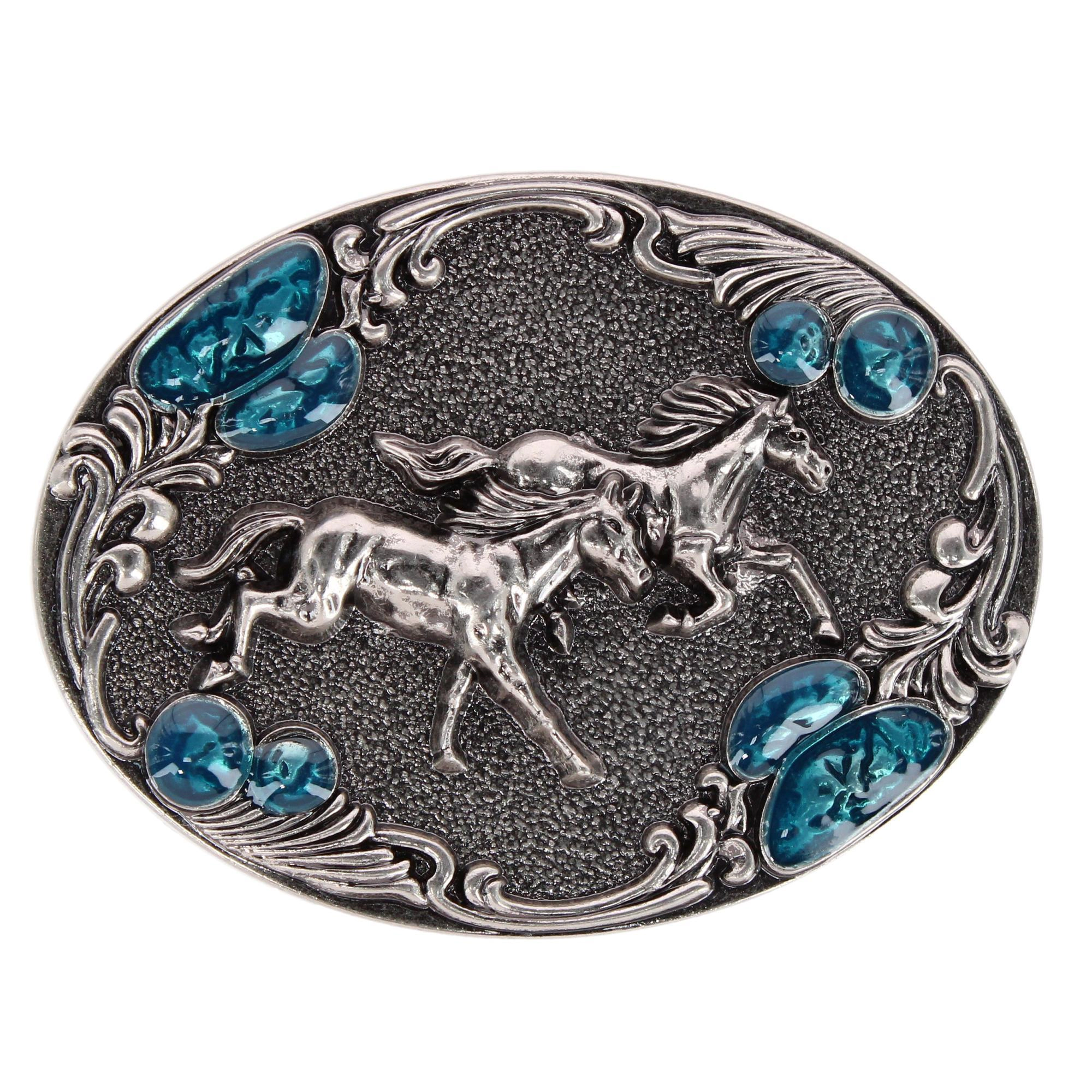 CTM Women's Running Horses Turquoise Belt Buckle for 1.5 Inch Belts