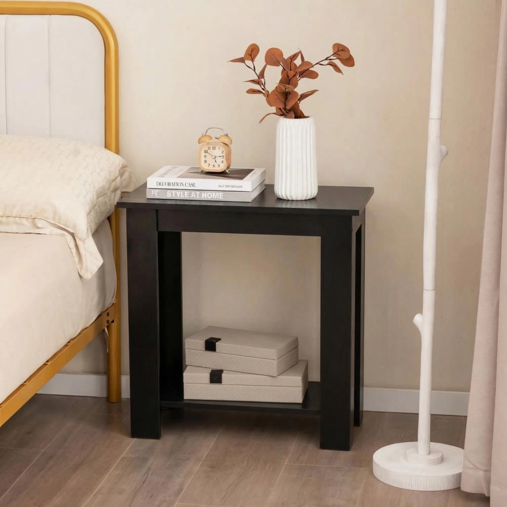Hivvago Modern Dual-Layer Side Table with Built-in Storage Shelf