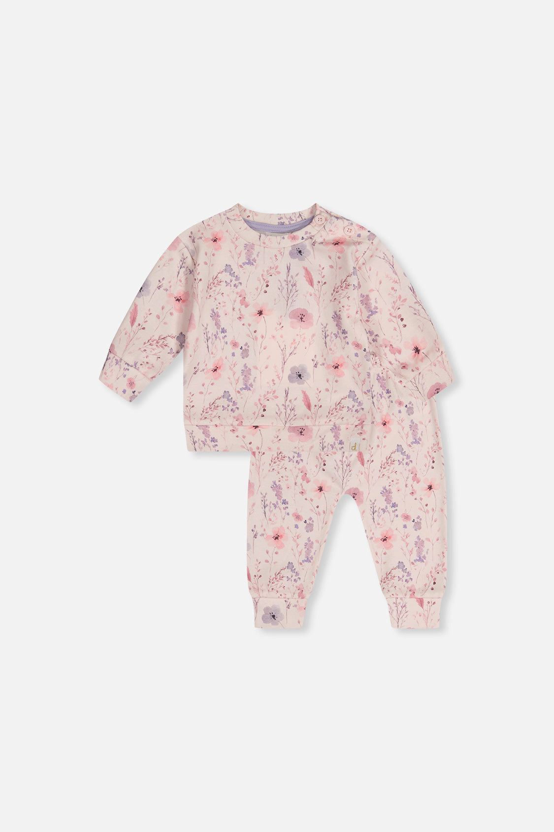Deux par Girls Organic Cotton Pants and Top Set with Printed Flowers