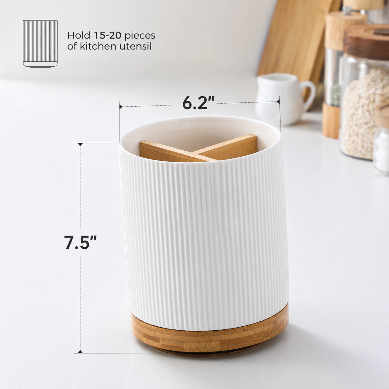 WZK 3-Pack Rotating Ceramic 25 Pcs Removable Compartment Utensil Holder