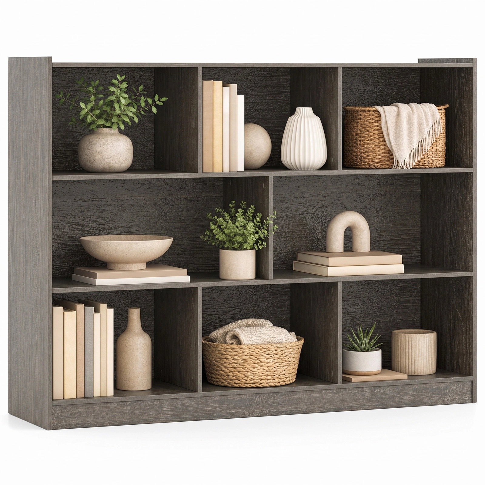 Costway 3-tier Open Bookcase 8-Cube Bookshelf Storage Display Cabinet French Oak Yellow