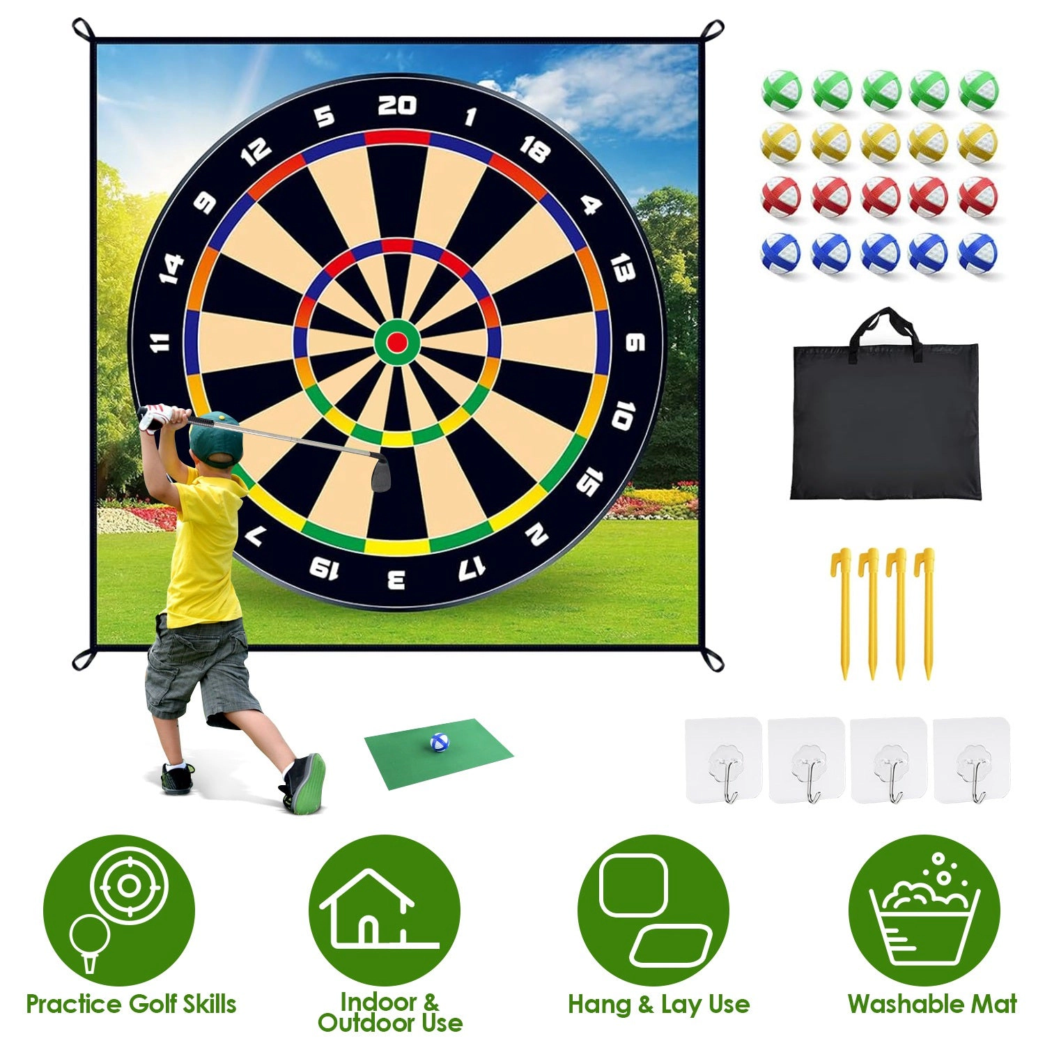 GBruno 2-in-1 Golf Chipping Dart Game Mat Set